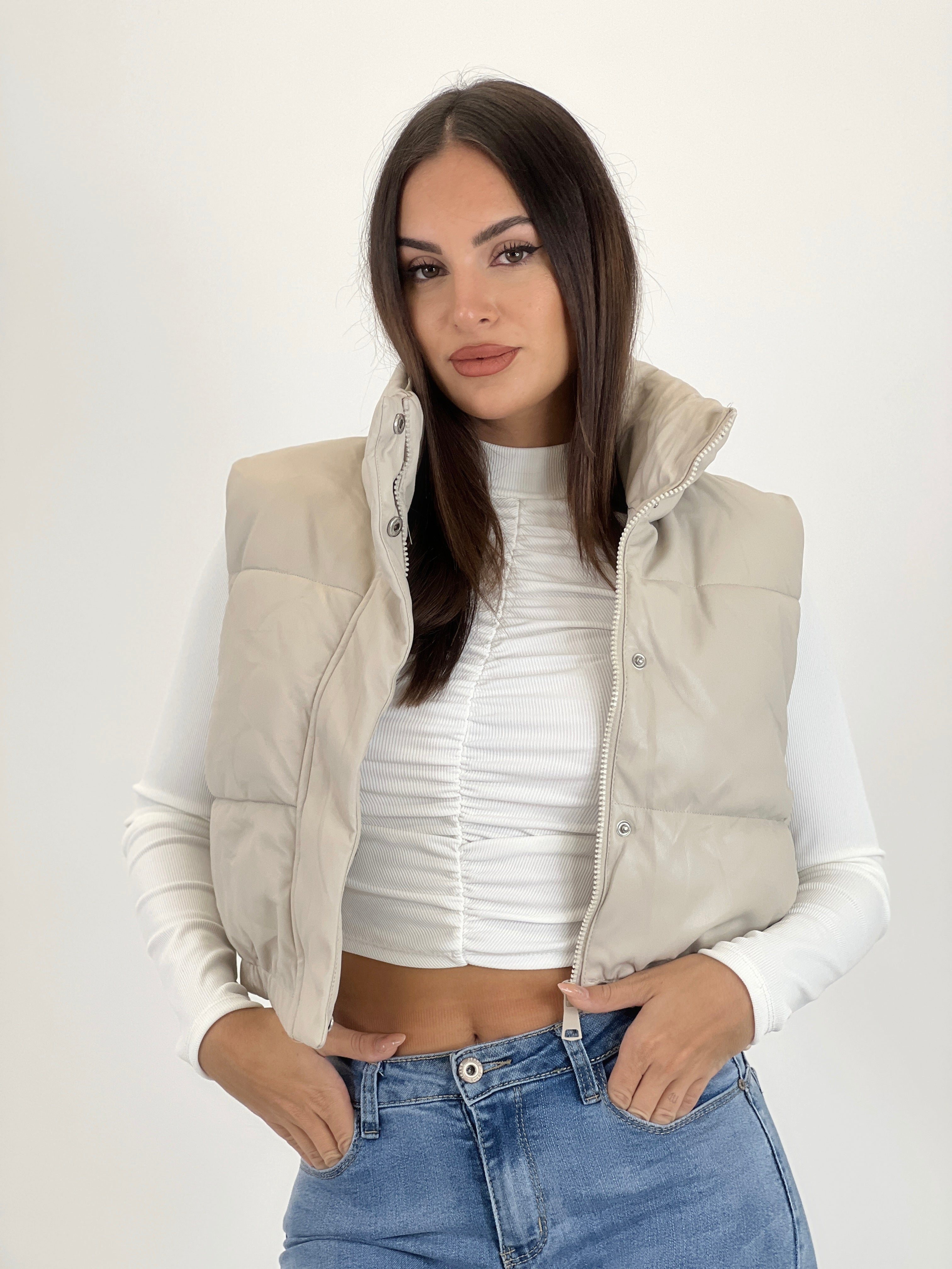 Gilet imbottito effetto pelle