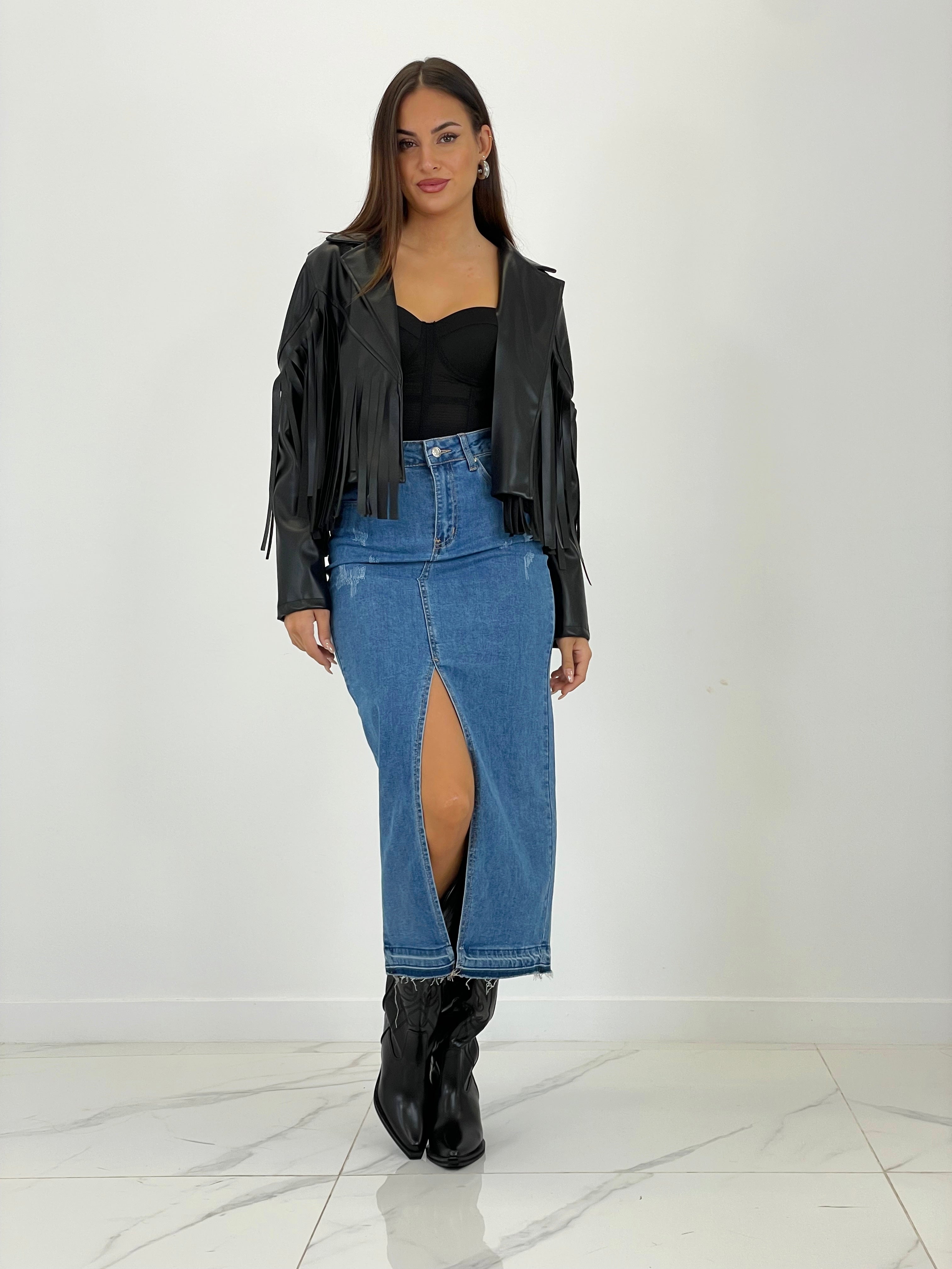 Chaqueta cropped flecos efecto piel