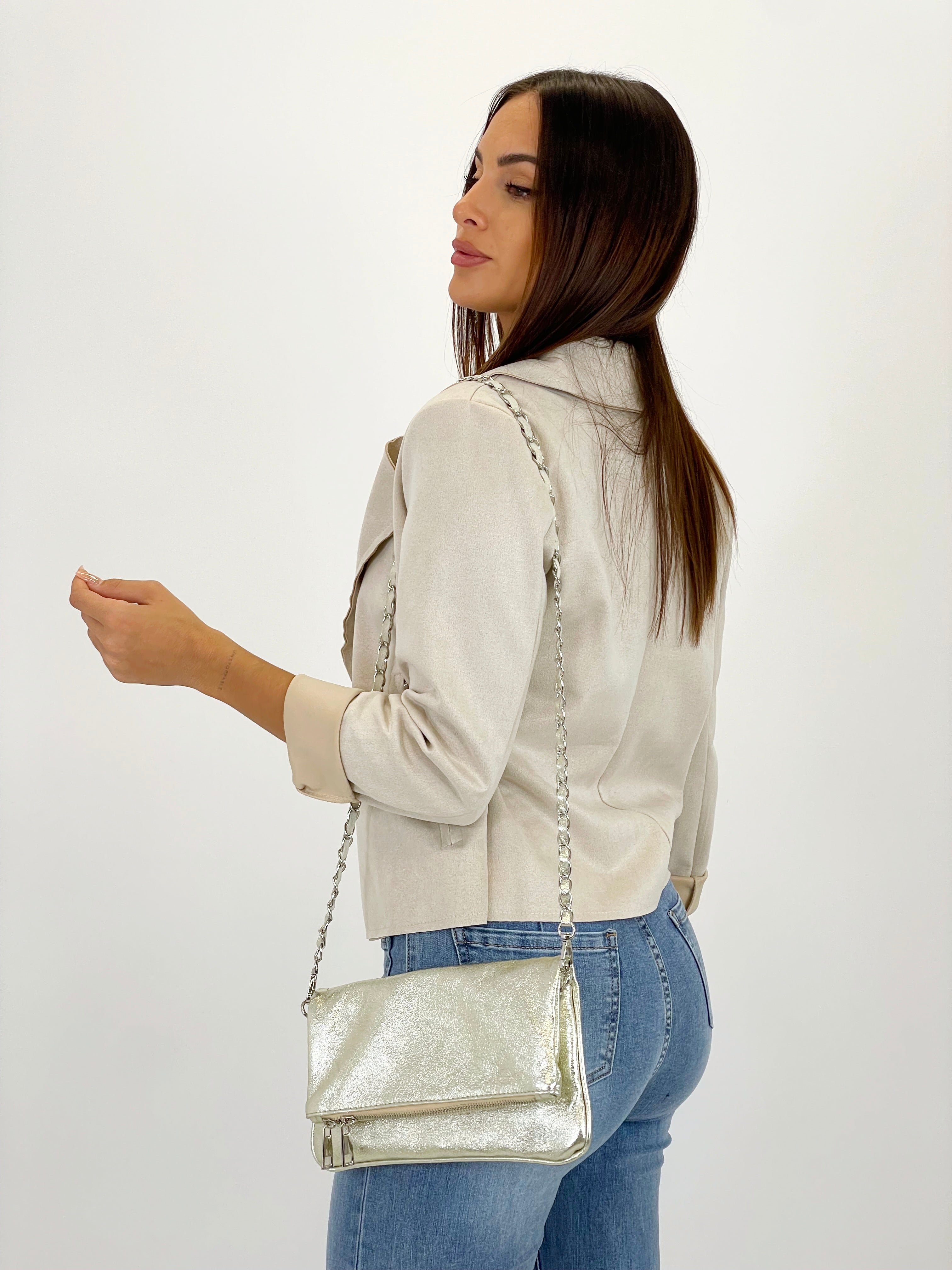 Bolso metalizado cadenas