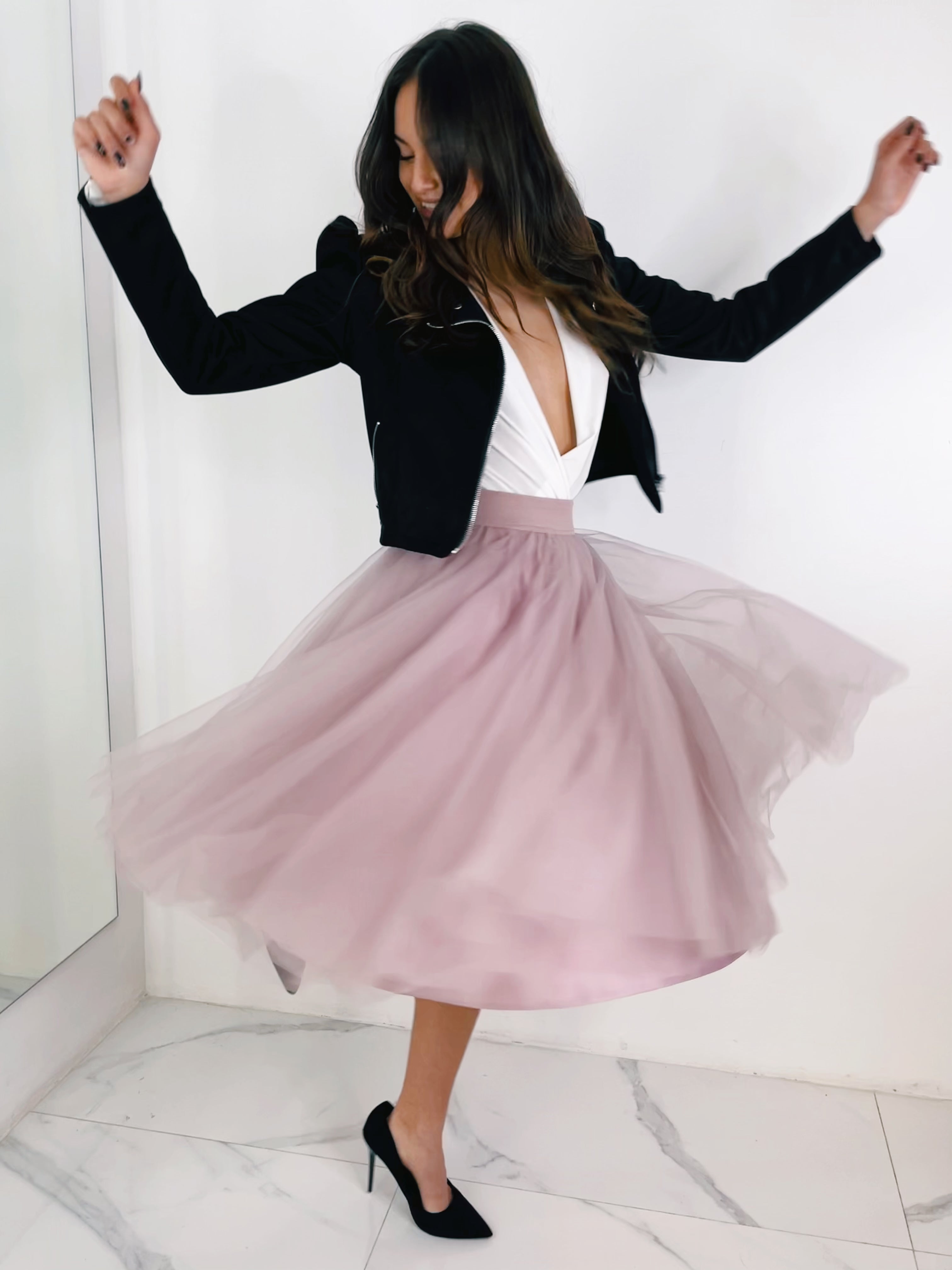 Falda de tul midi rosa - elegante para boda o eventos o ceremonia | Zebra&Maduixa