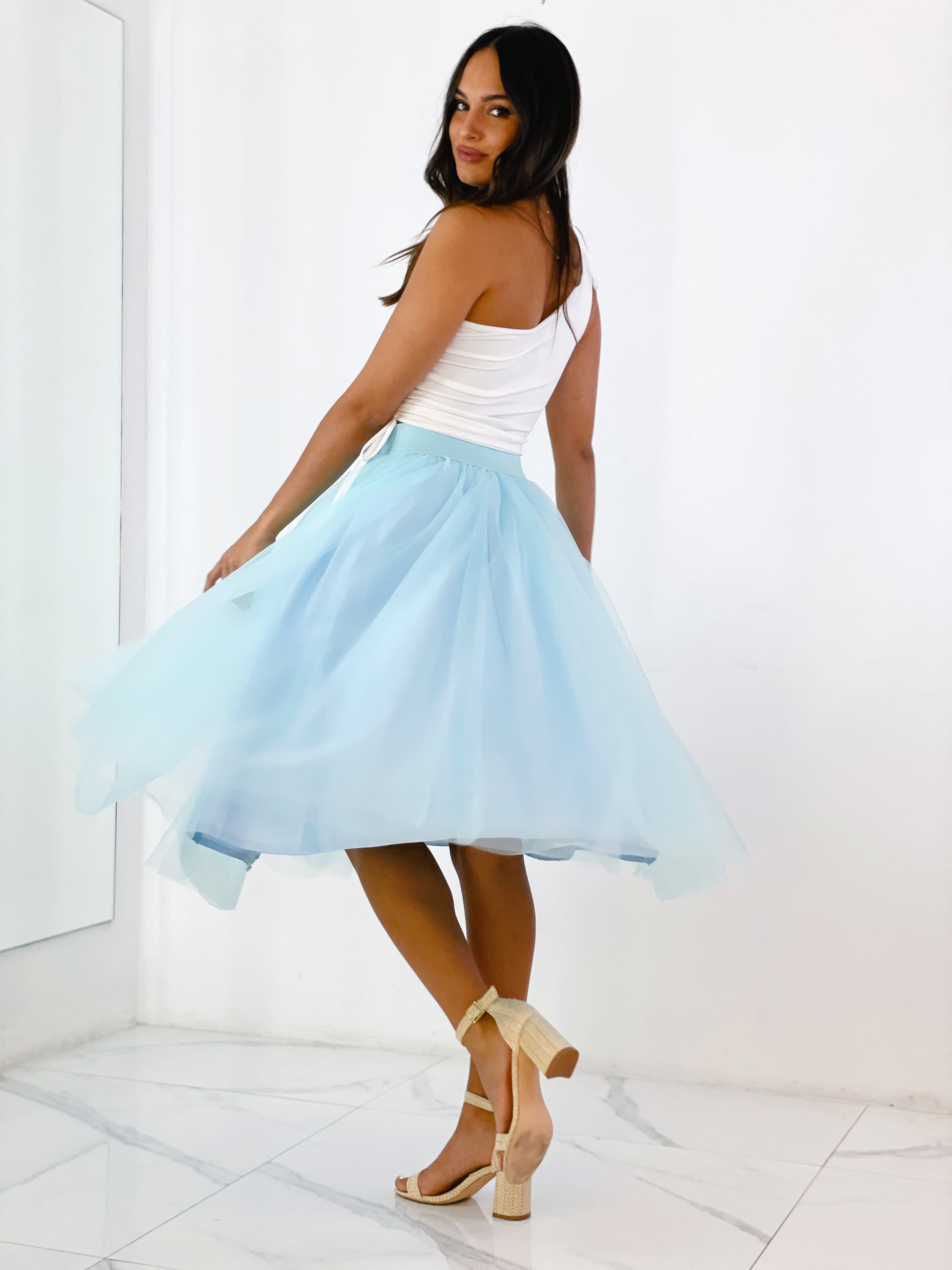 Falda de tul midi turquesa - elegante para boda o eventos o ceremonia | Zebra&Maduixa