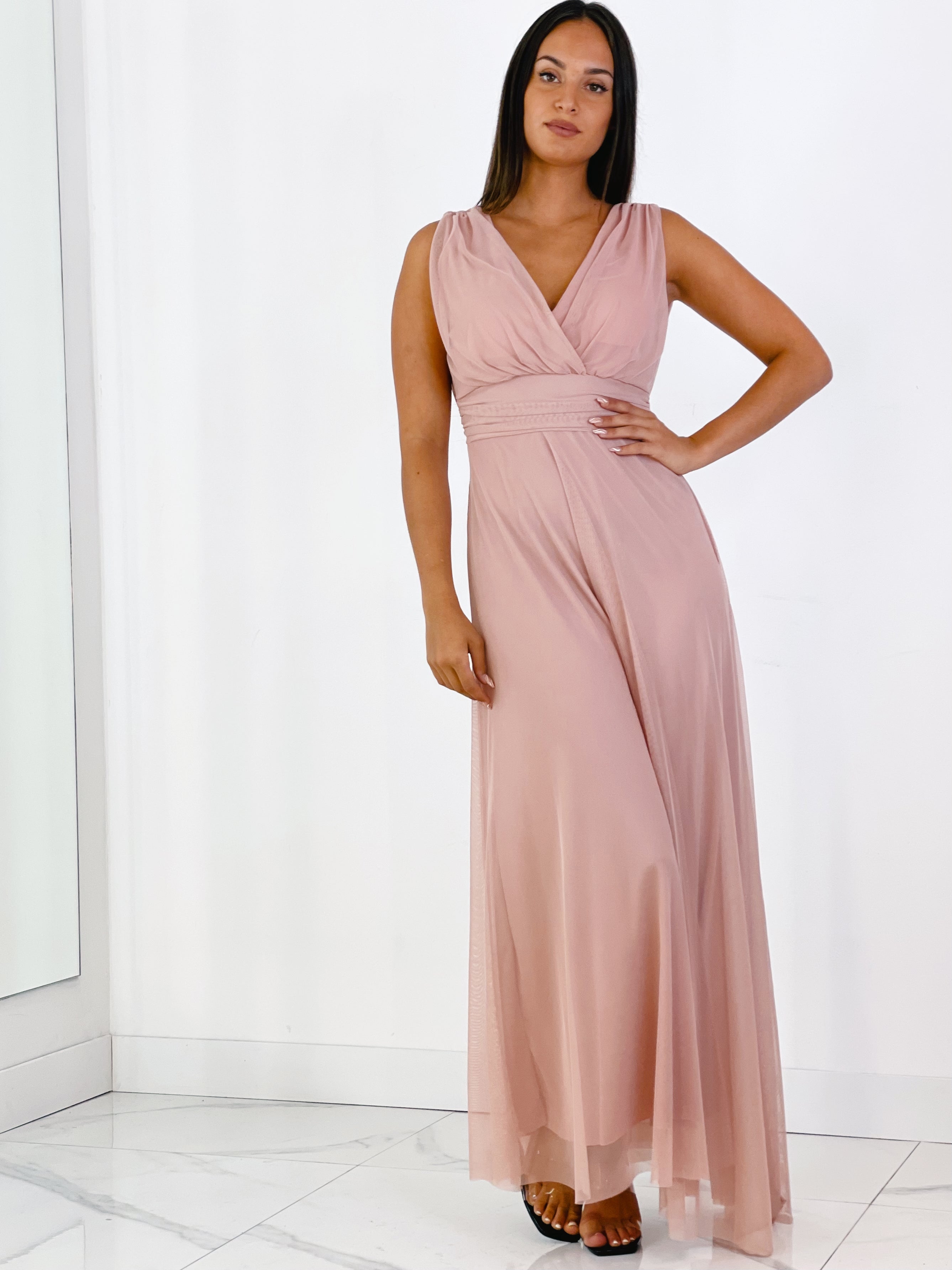 Vestido de tul con escote cruzado rosa | Zebra&Maduixa