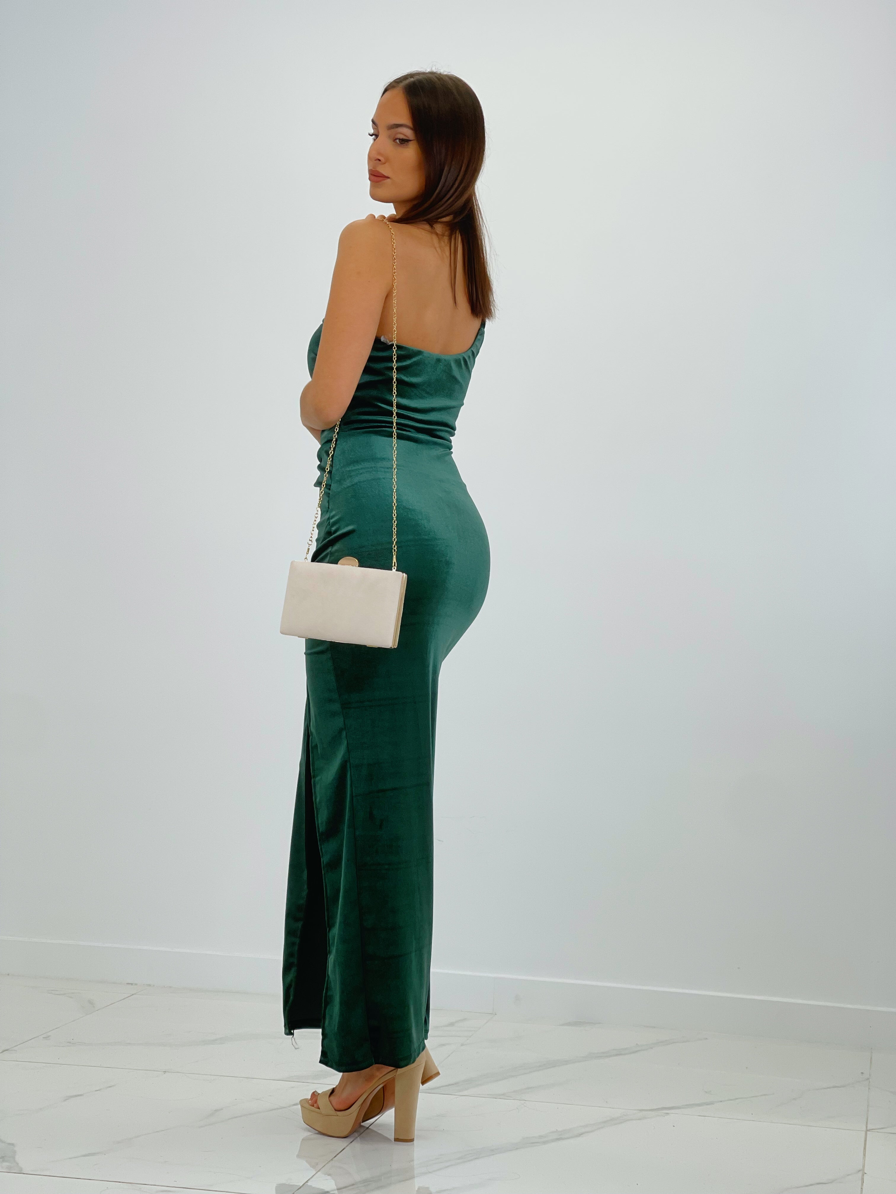 Vestido terciopelo asimétrico anudado