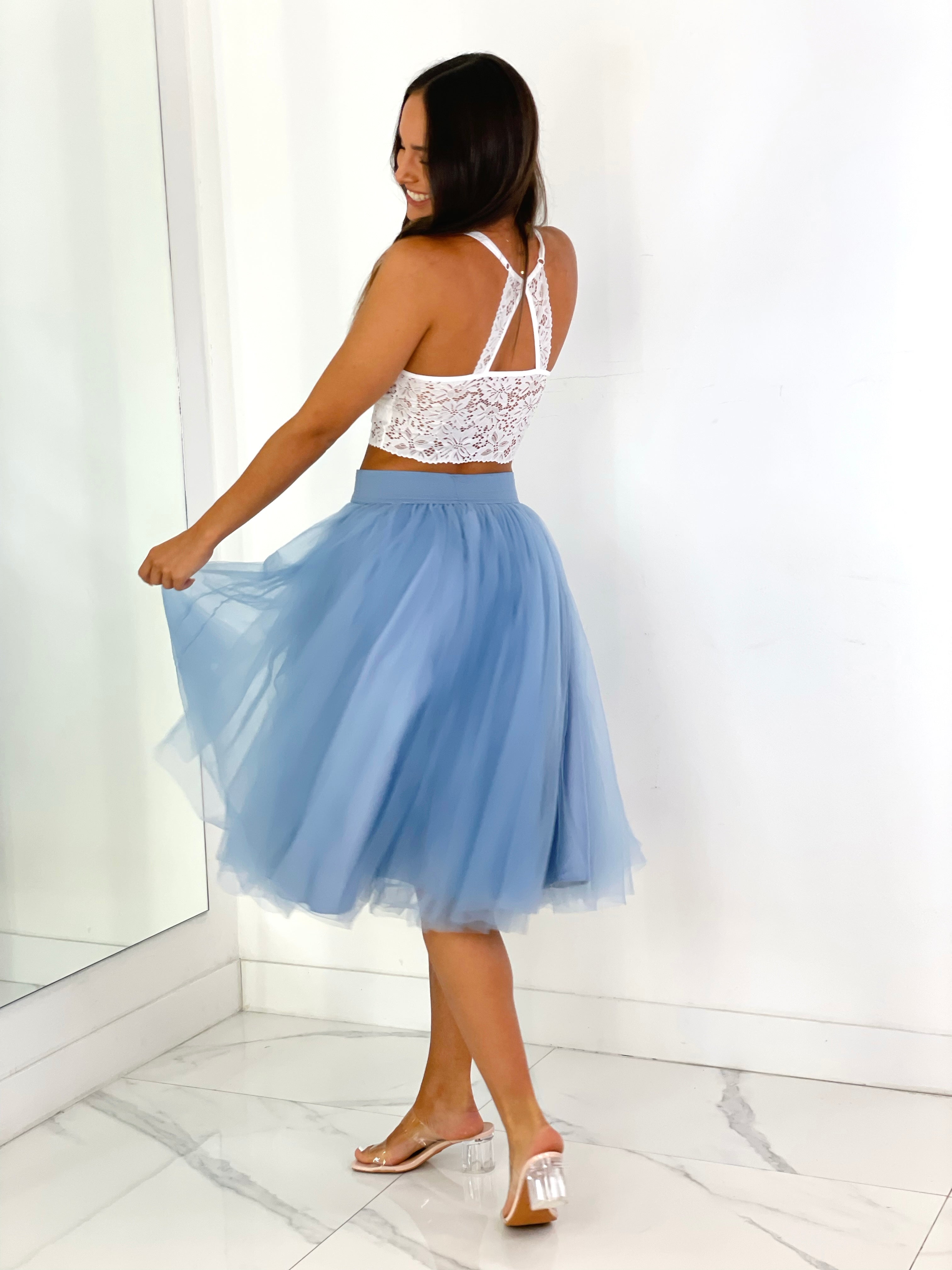 Falda de tul midi azul  - elegante para boda o eventos o ceremonia | Zebra&Maduixa