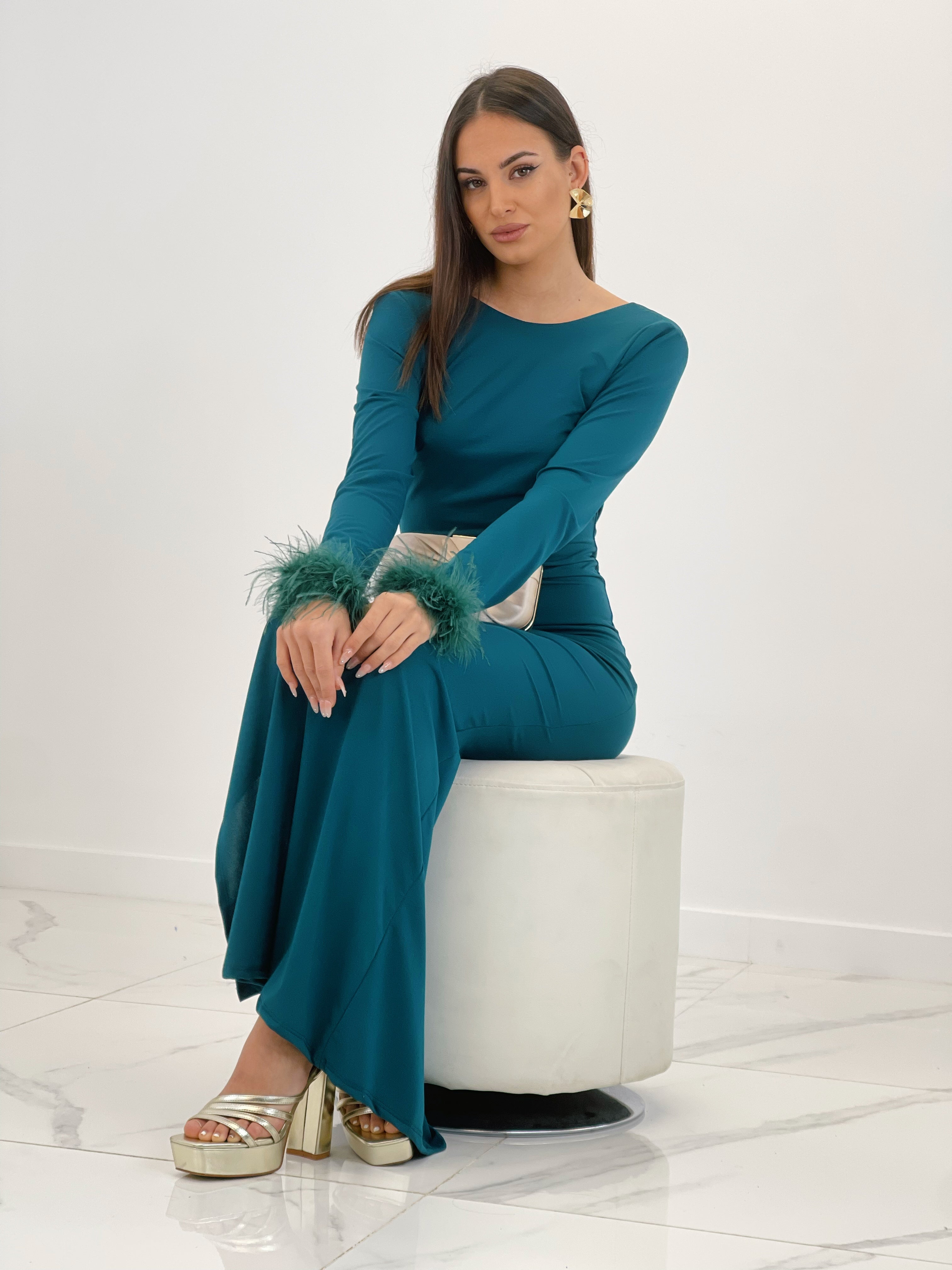 Vestido sirena plumas