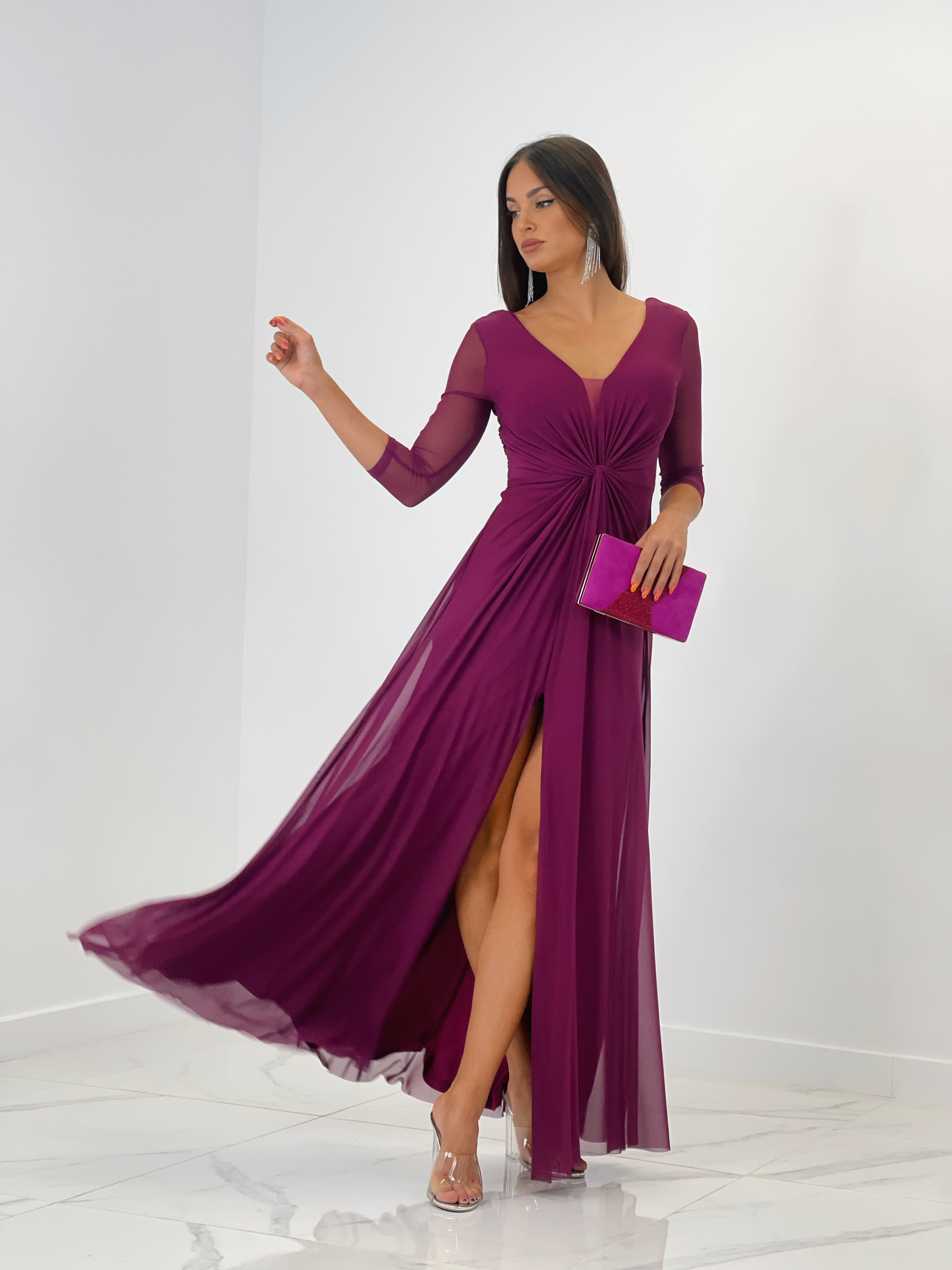 Vestido ceremonia manga larga de tul buganvilla | Zebra&Maduixa