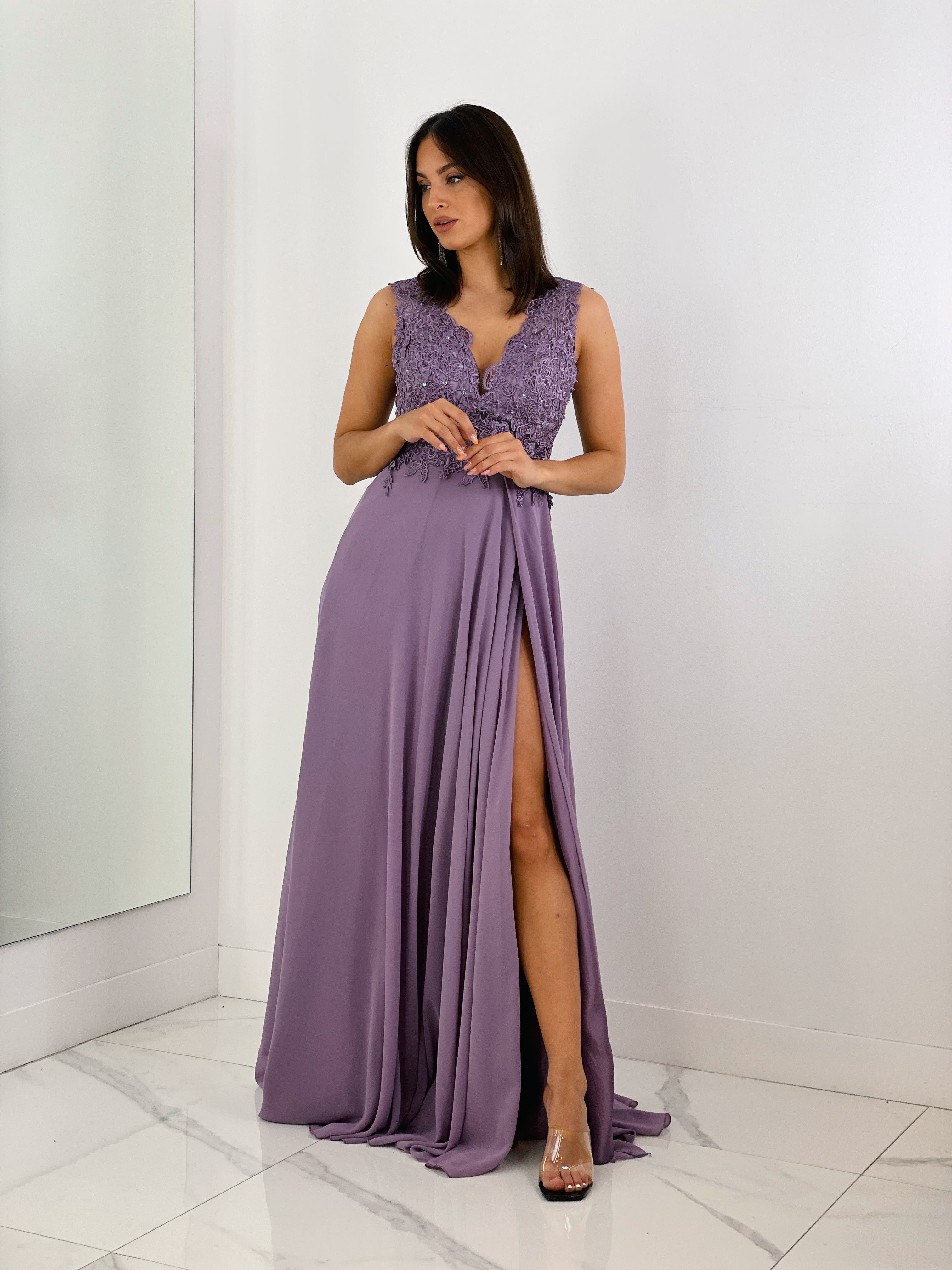 Vestido ceremonia con bordados plus size malva | Zebra&Maduixa