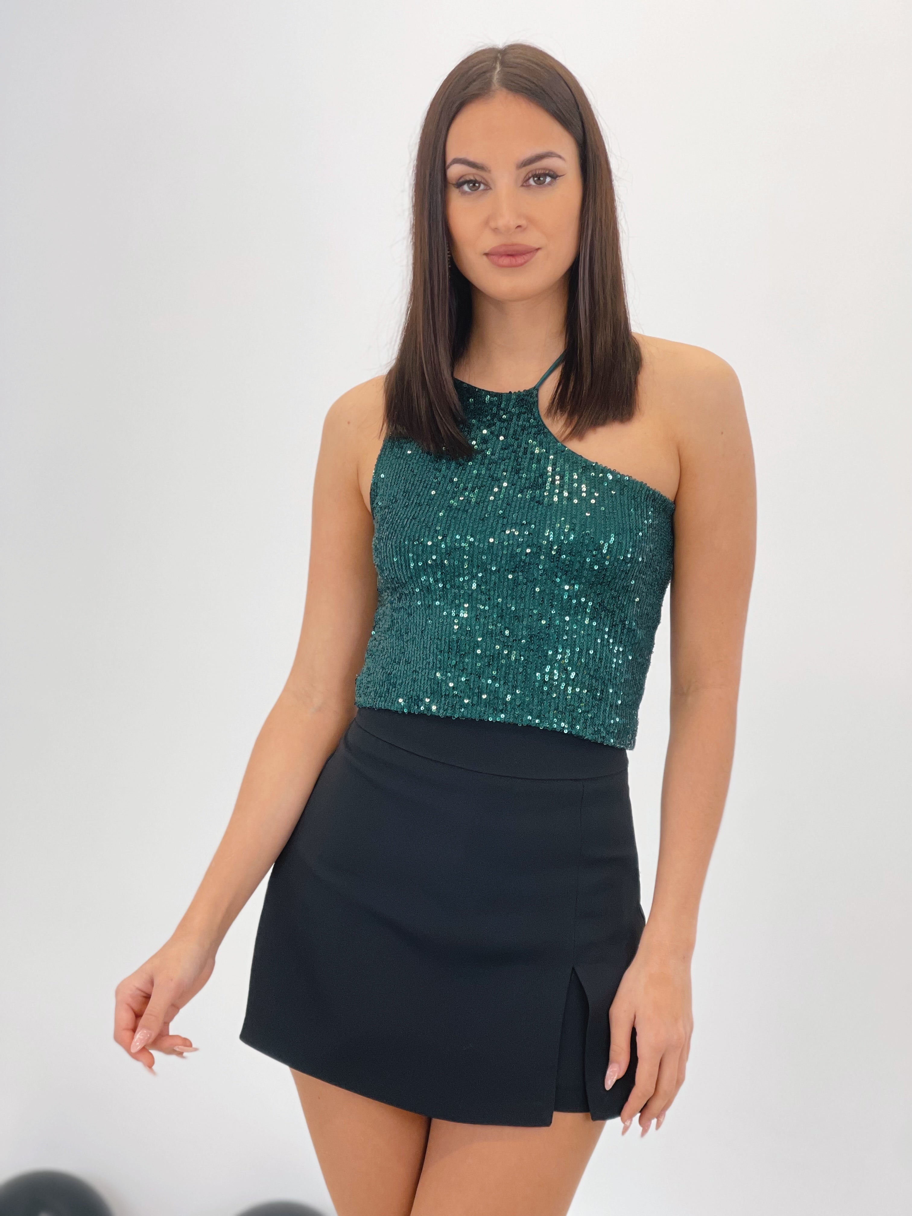 Asymmetric sequin top