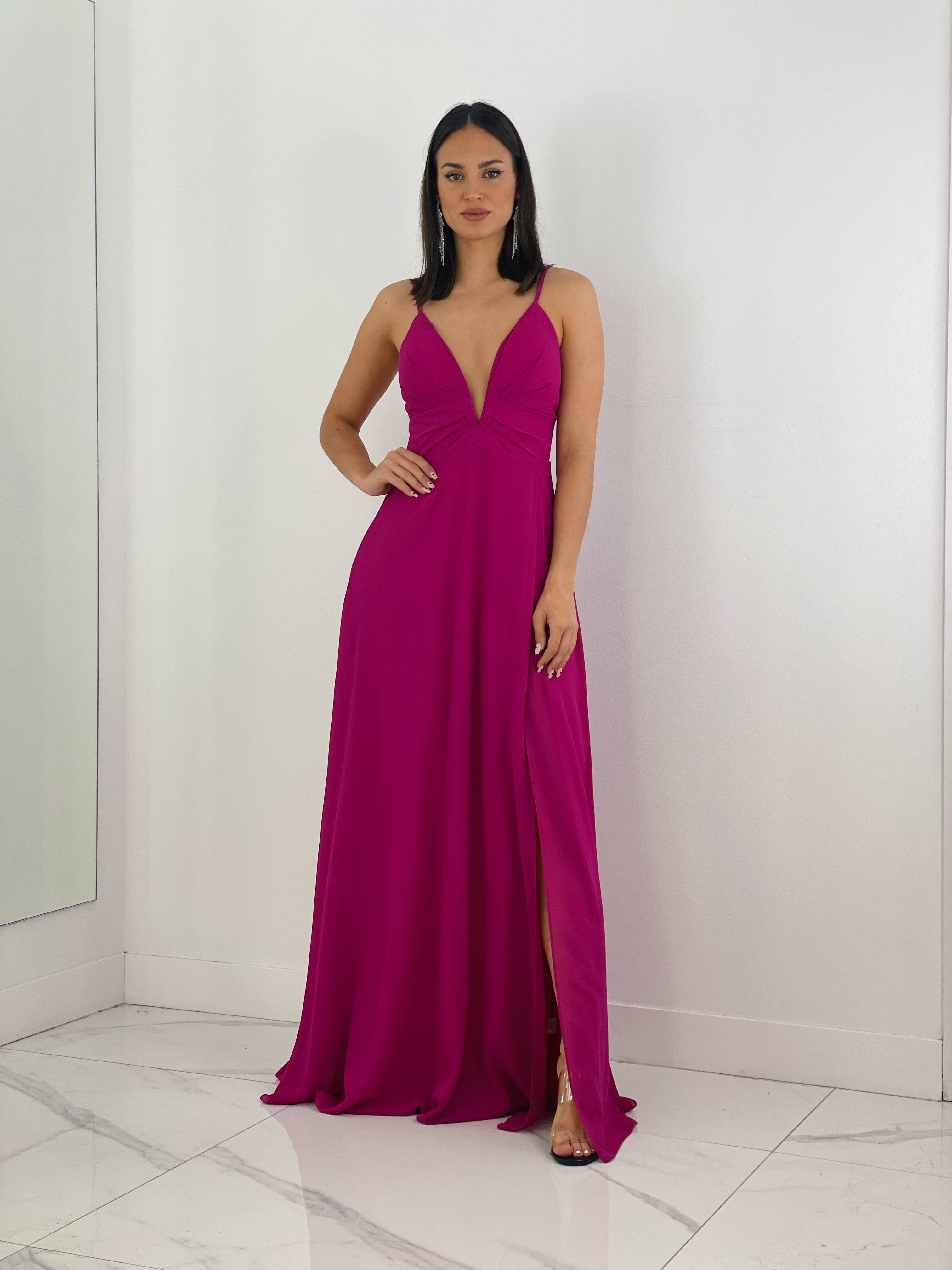 Vestido ceremonia escote v con corte buganvilla | Zebra&Maduixa