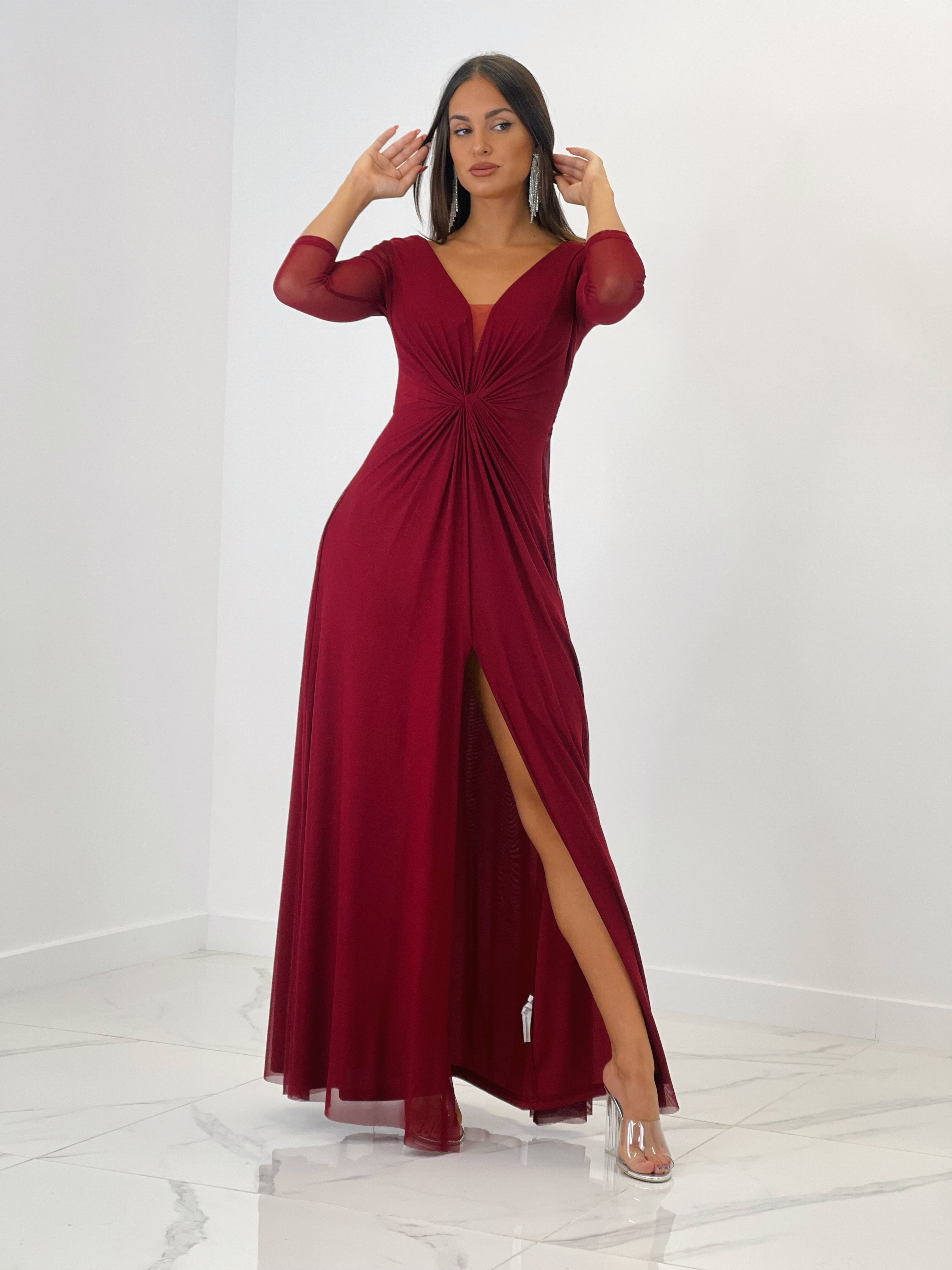 Vestido ceremonia manga larga de tul cereza | Zebra&Maduixa