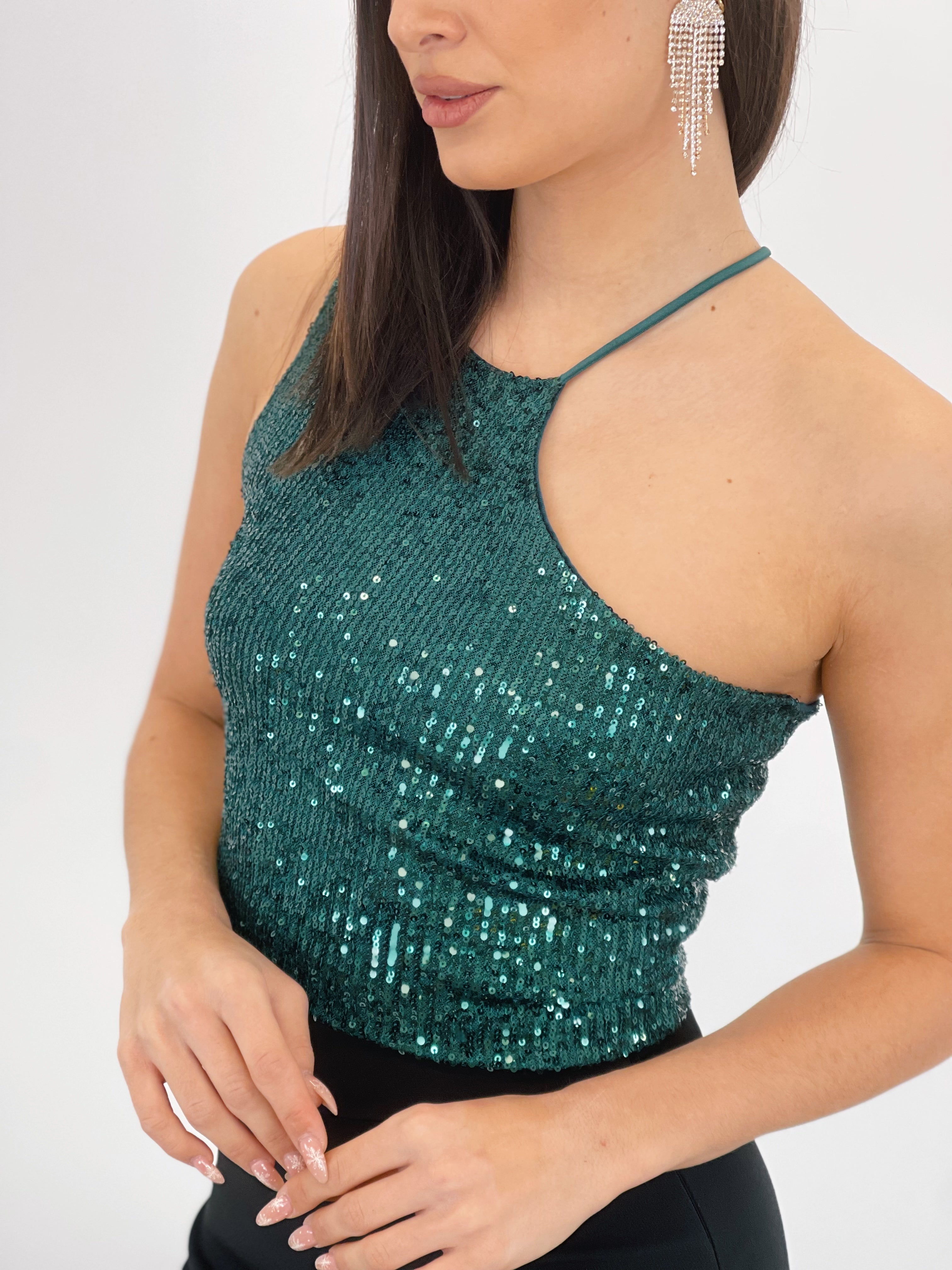 Asymmetric sequin top