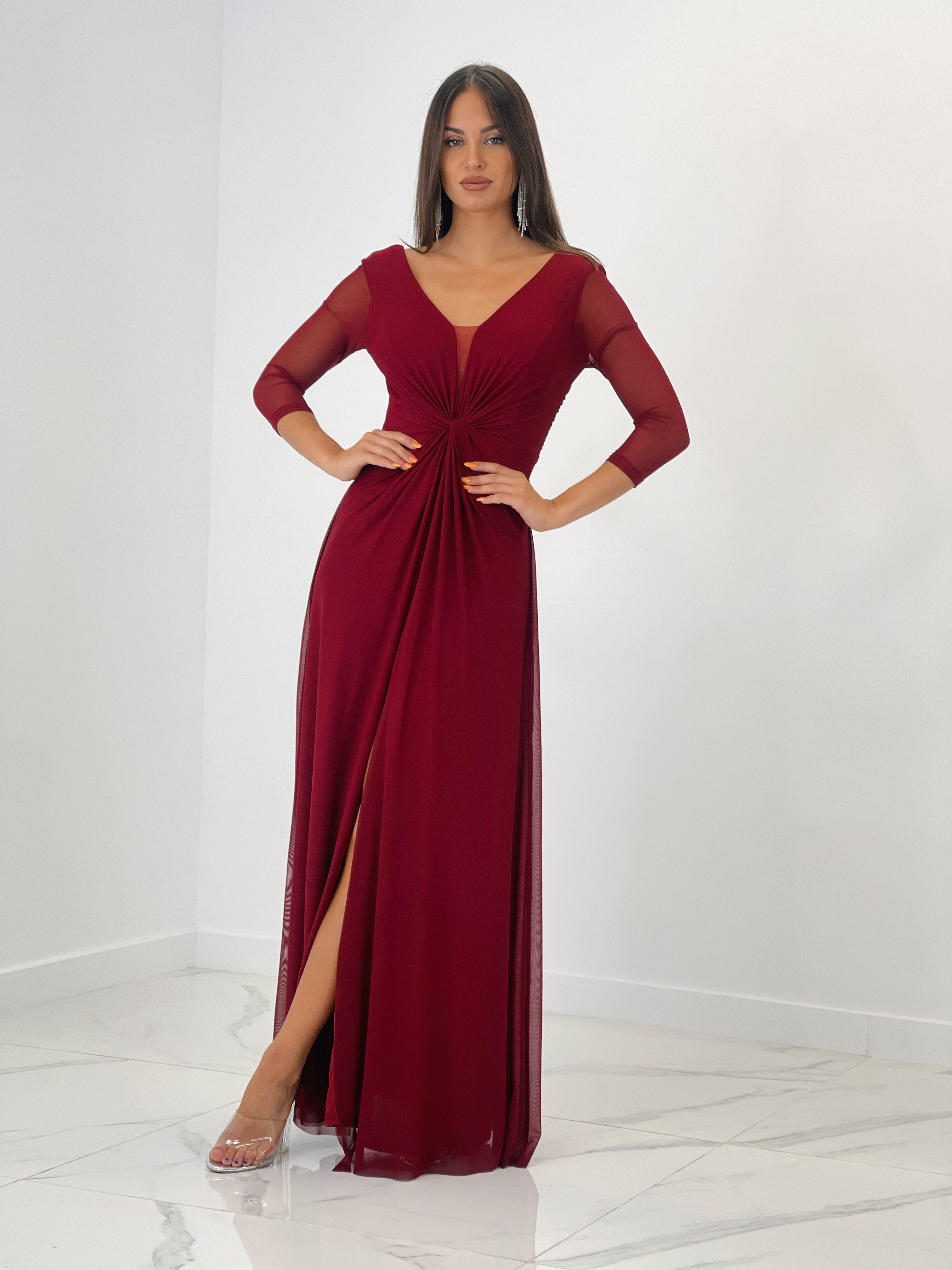 Vestido ceremonia manga larga de tul cereza | Zebra&Maduixa