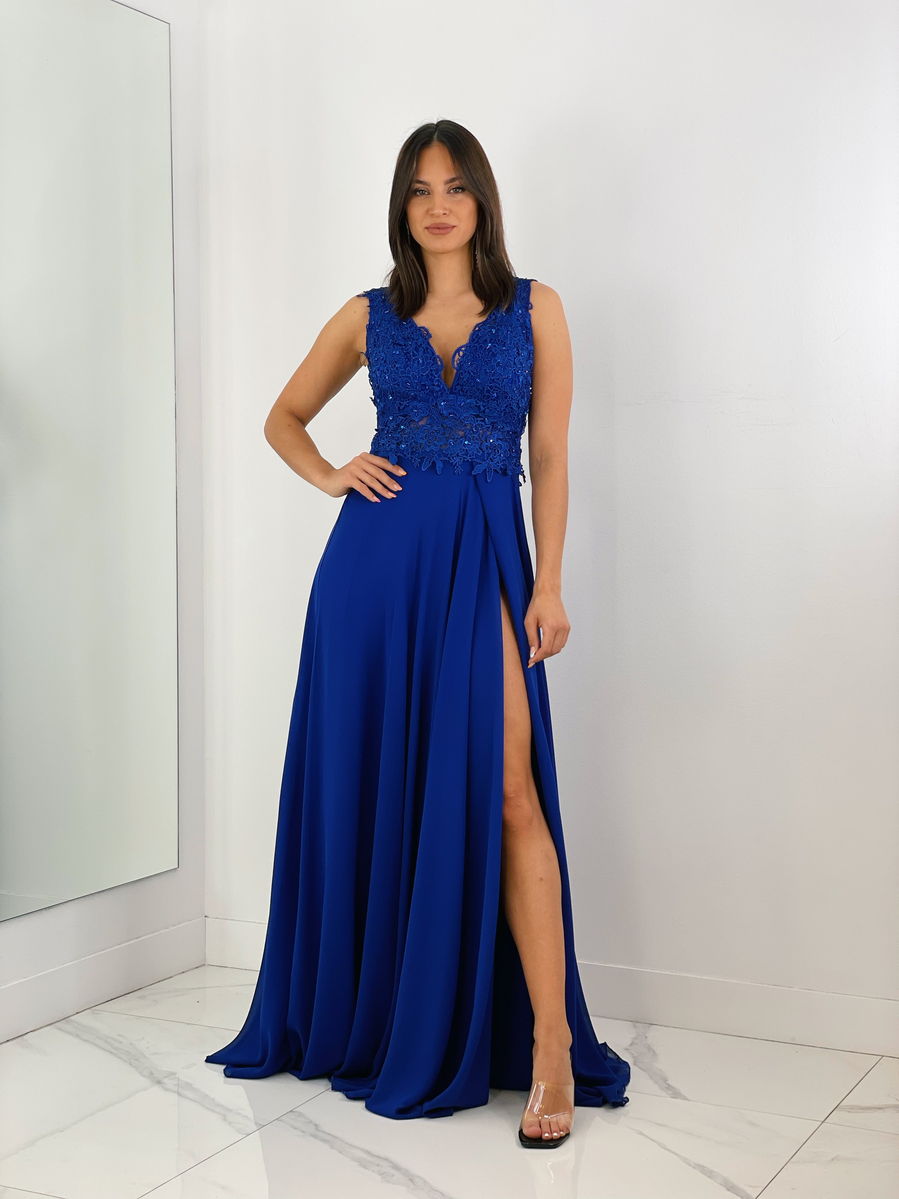 Vestido de ceremonia color azul klein con bordados | Zebra&Maduixa