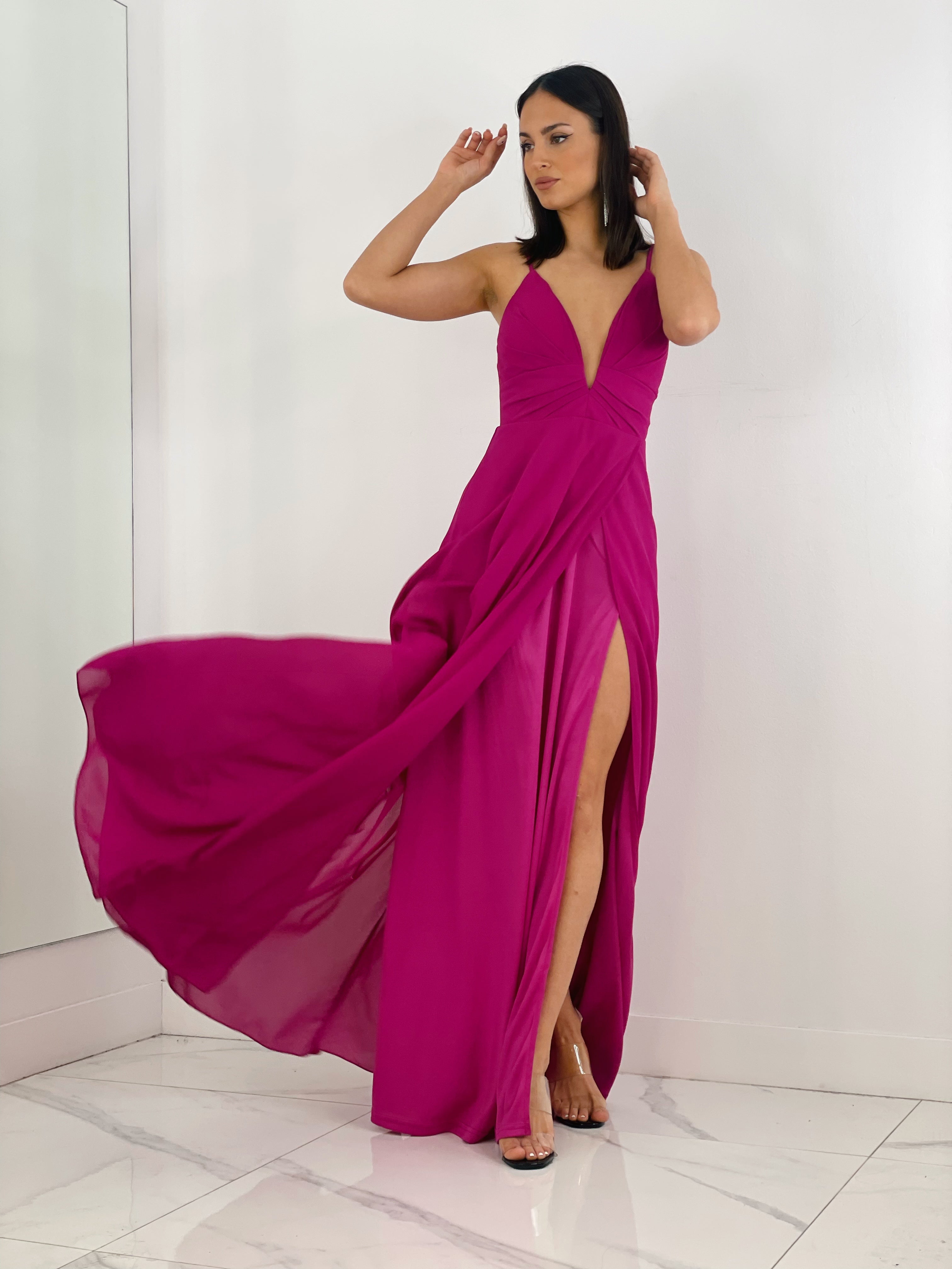 Vestido ceremonia escote v con corte buganvilla | Zebra&Maduixa