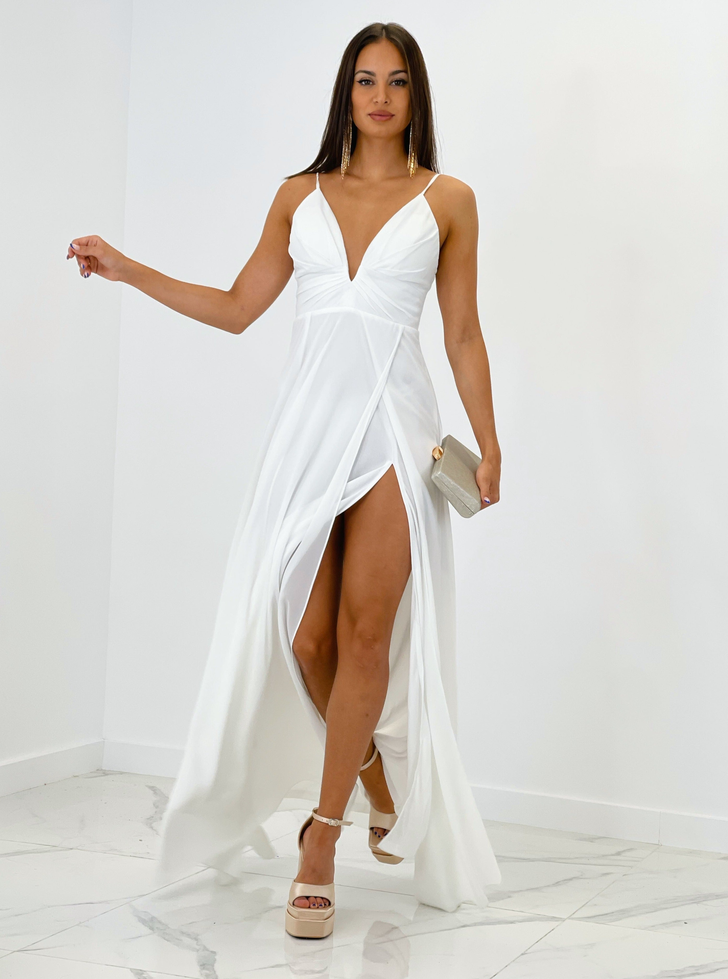 Vestido ceremonia escote v con corte blanco | Zebra&Maduixa