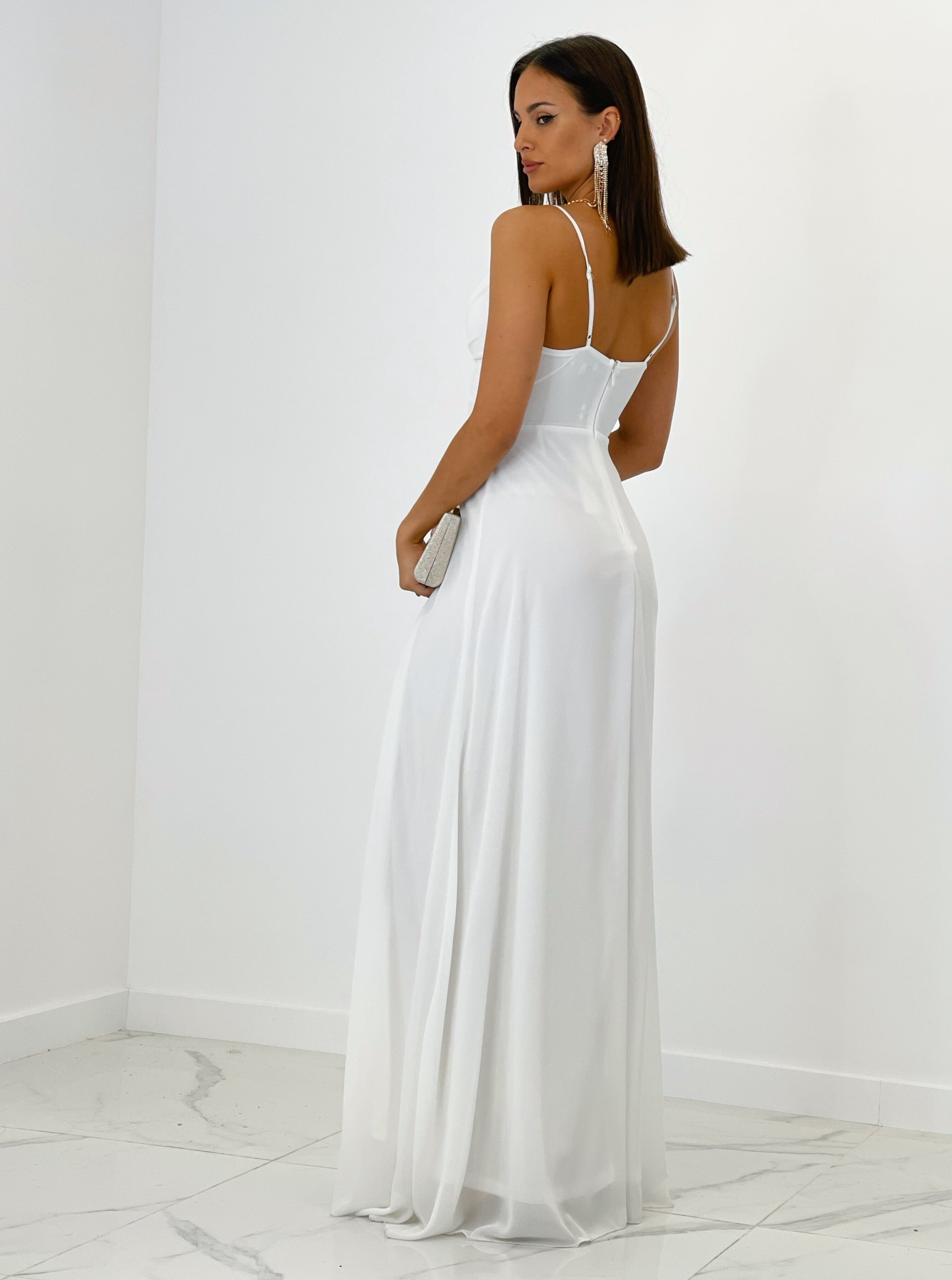 Vestido ceremonia escote v con corte blanco | Zebra&Maduixa