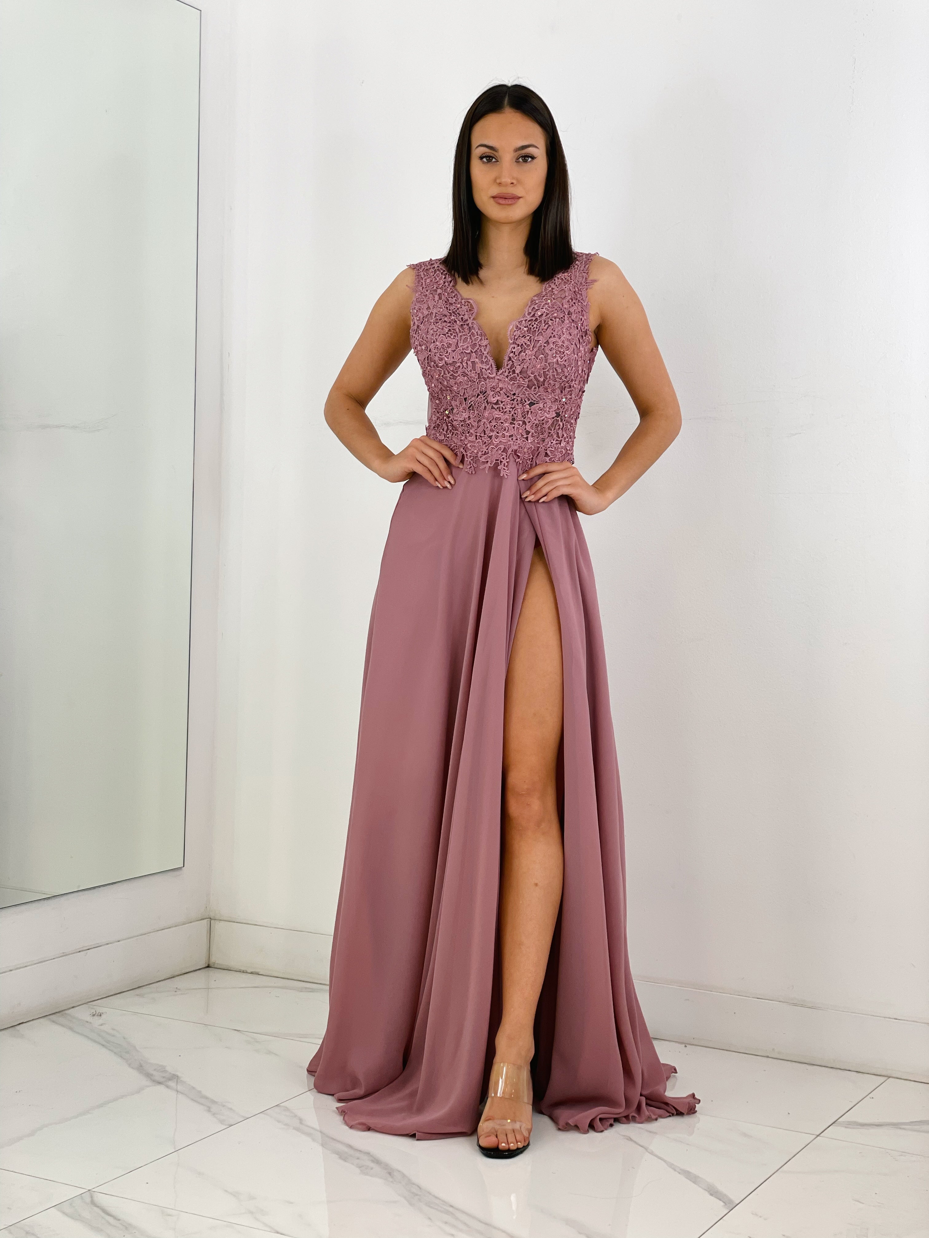 Vestido de ceremonia color rosa con bordados | Zebra&Maduixa