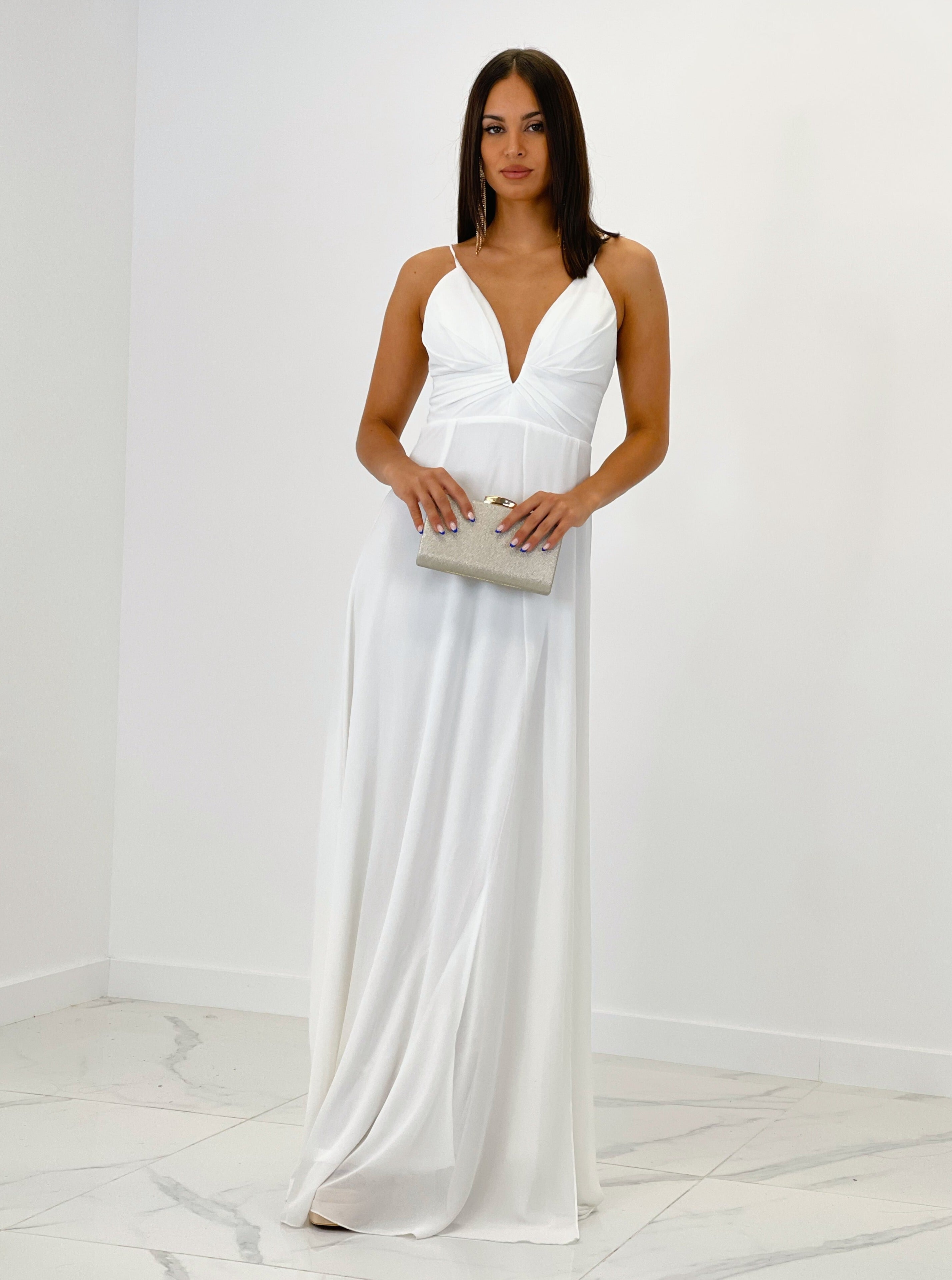 Vestido ceremonia escote v con corte blanco | Zebra&Maduixa