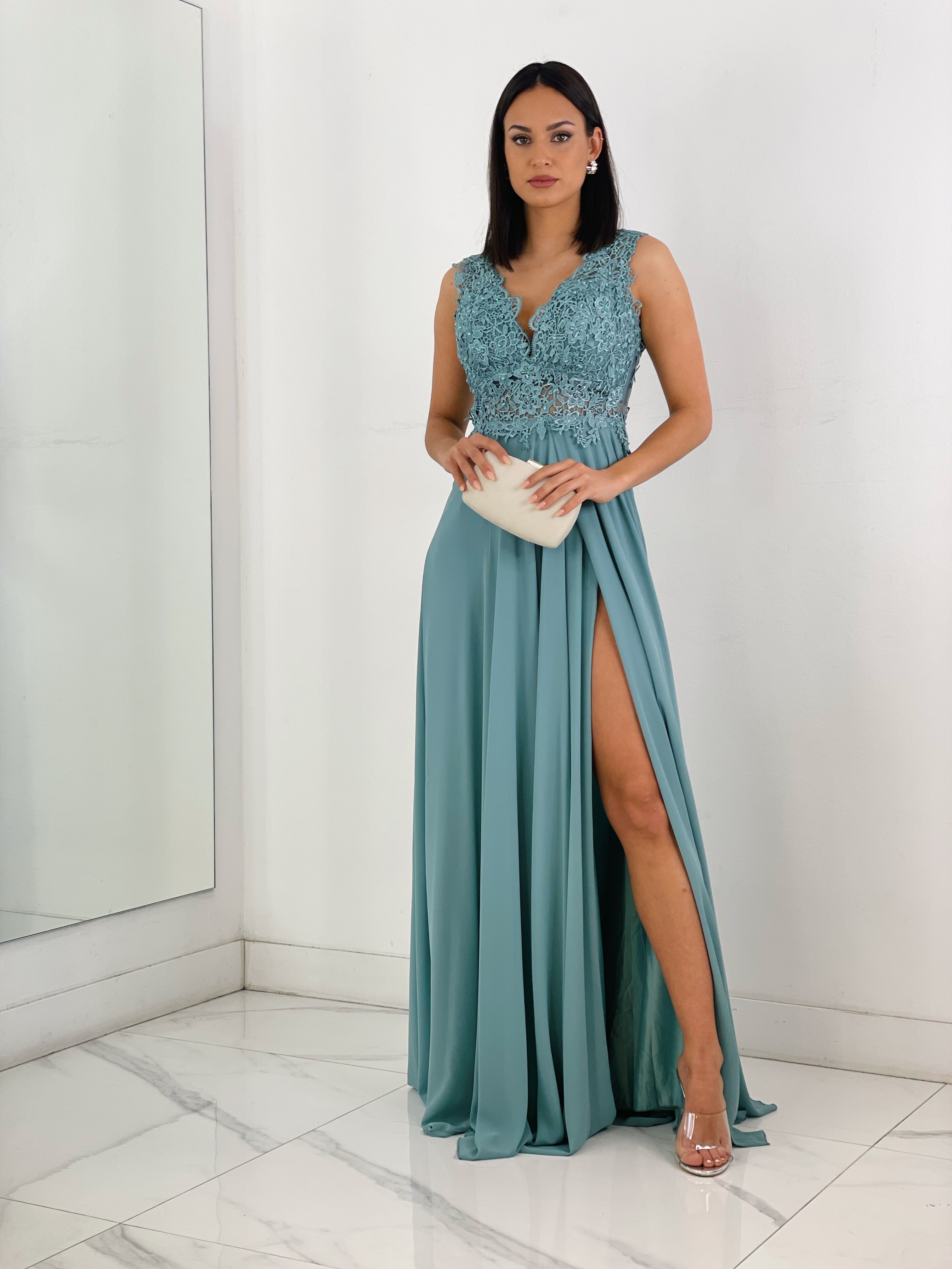 Vestido de ceremonia color salvia con bordados | Zebra&Maduixa