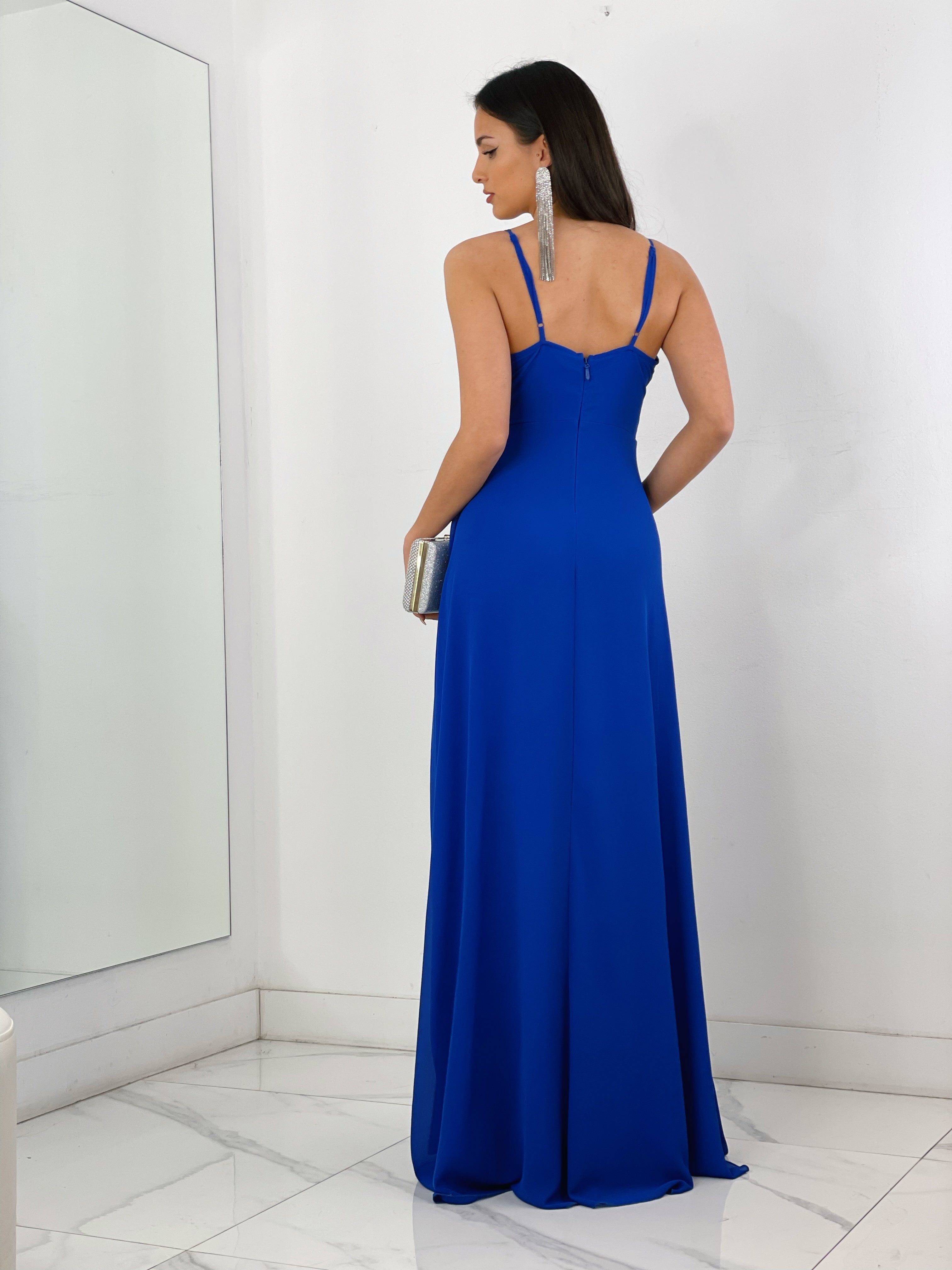 Vestido ceremonia escote v con corte azul klein | Zebra&Maduixa