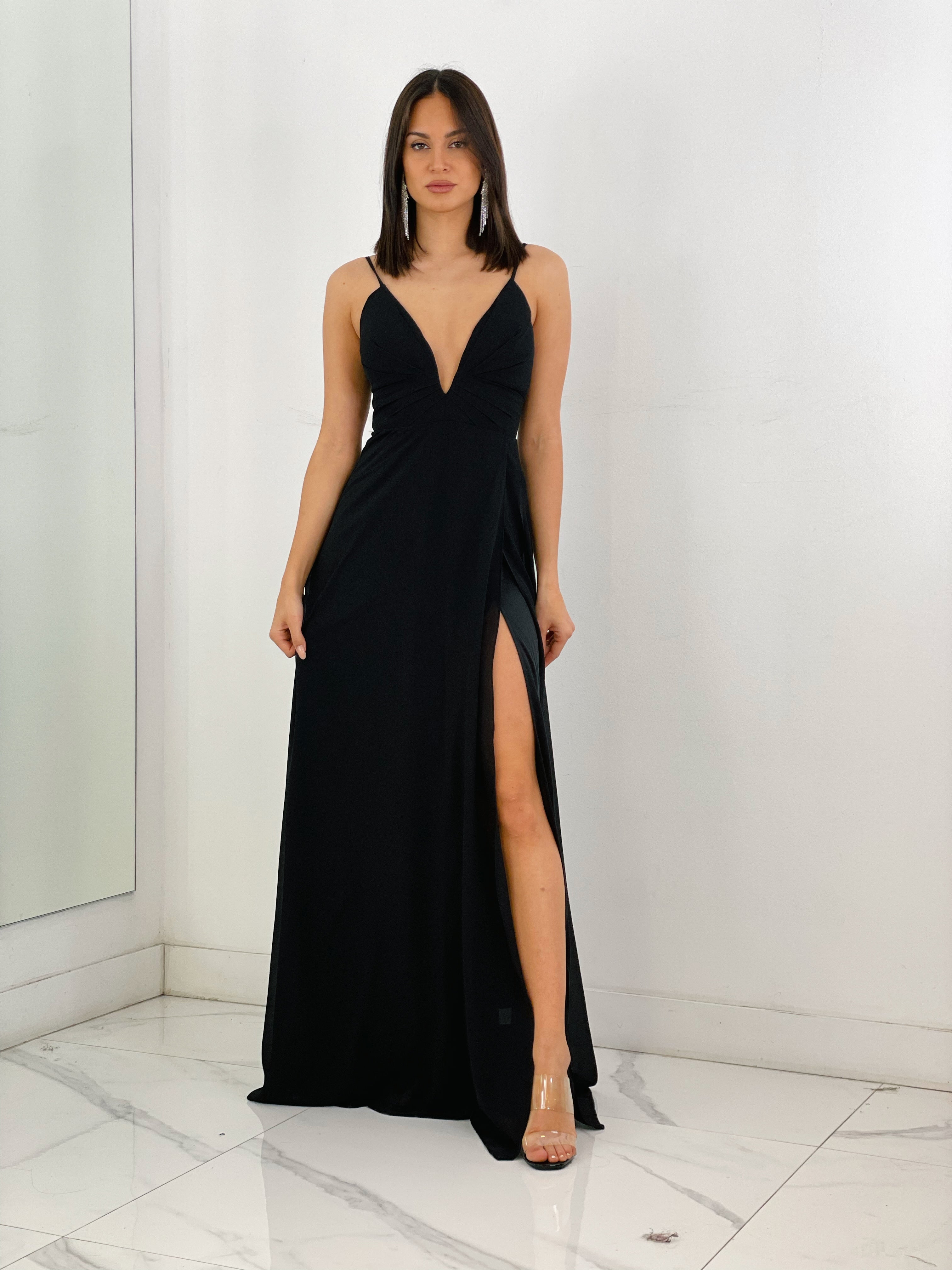 Vestido ceremonia escote v con corte negro | Zebra&Maduixa