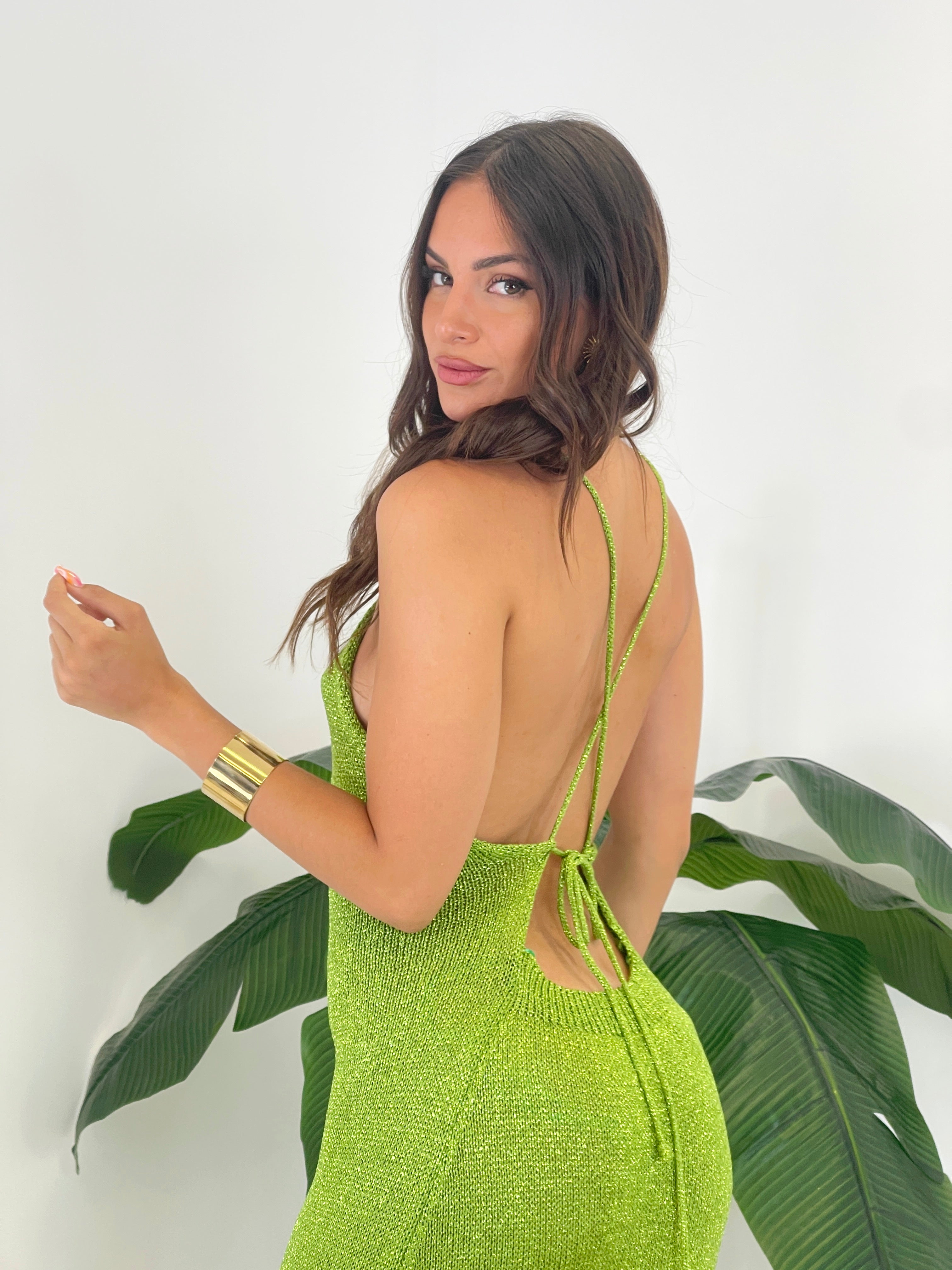 Vestido punto croché Lurex halter