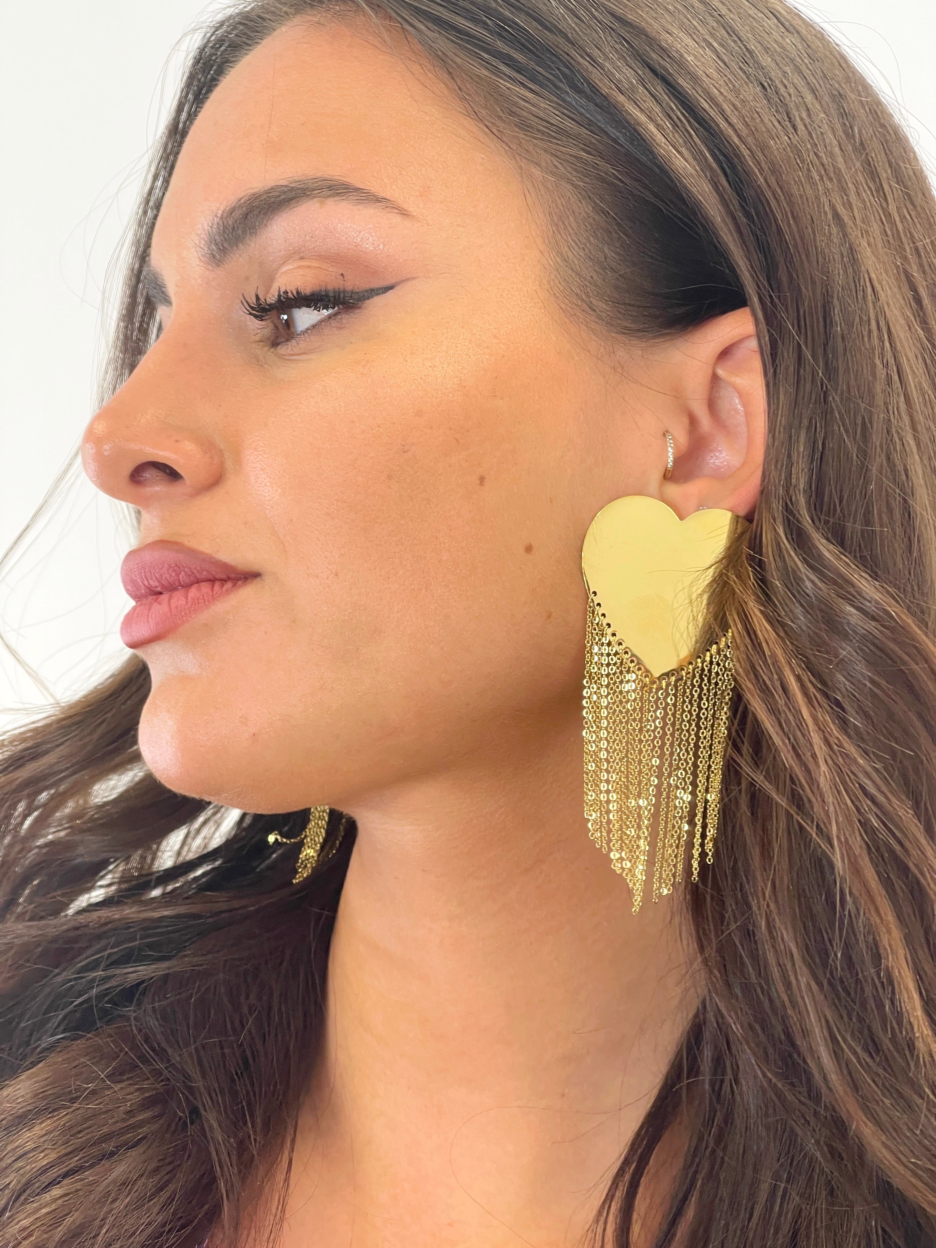 Pendientes corazón flecos