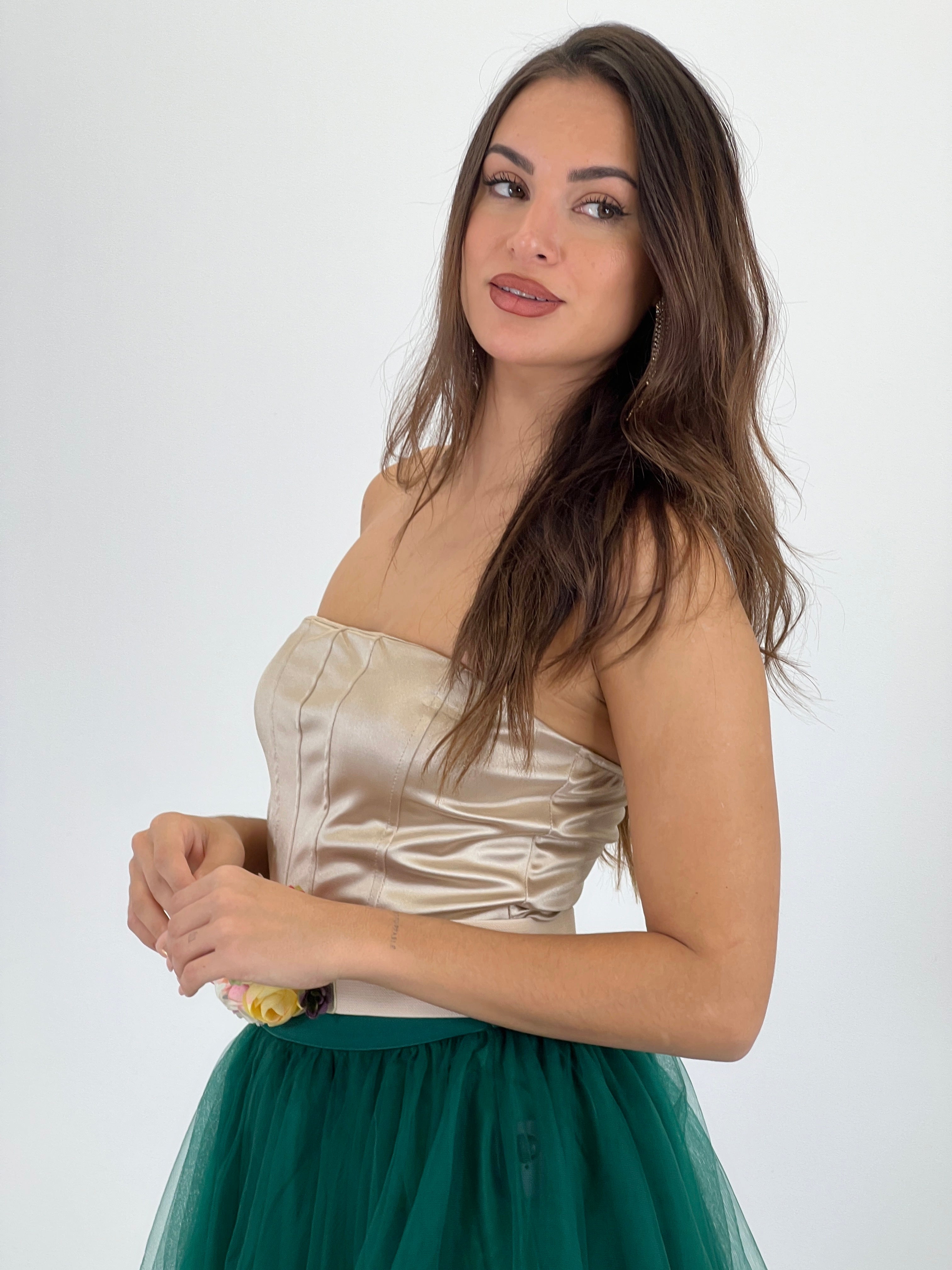 Crop top corsé raso satinado