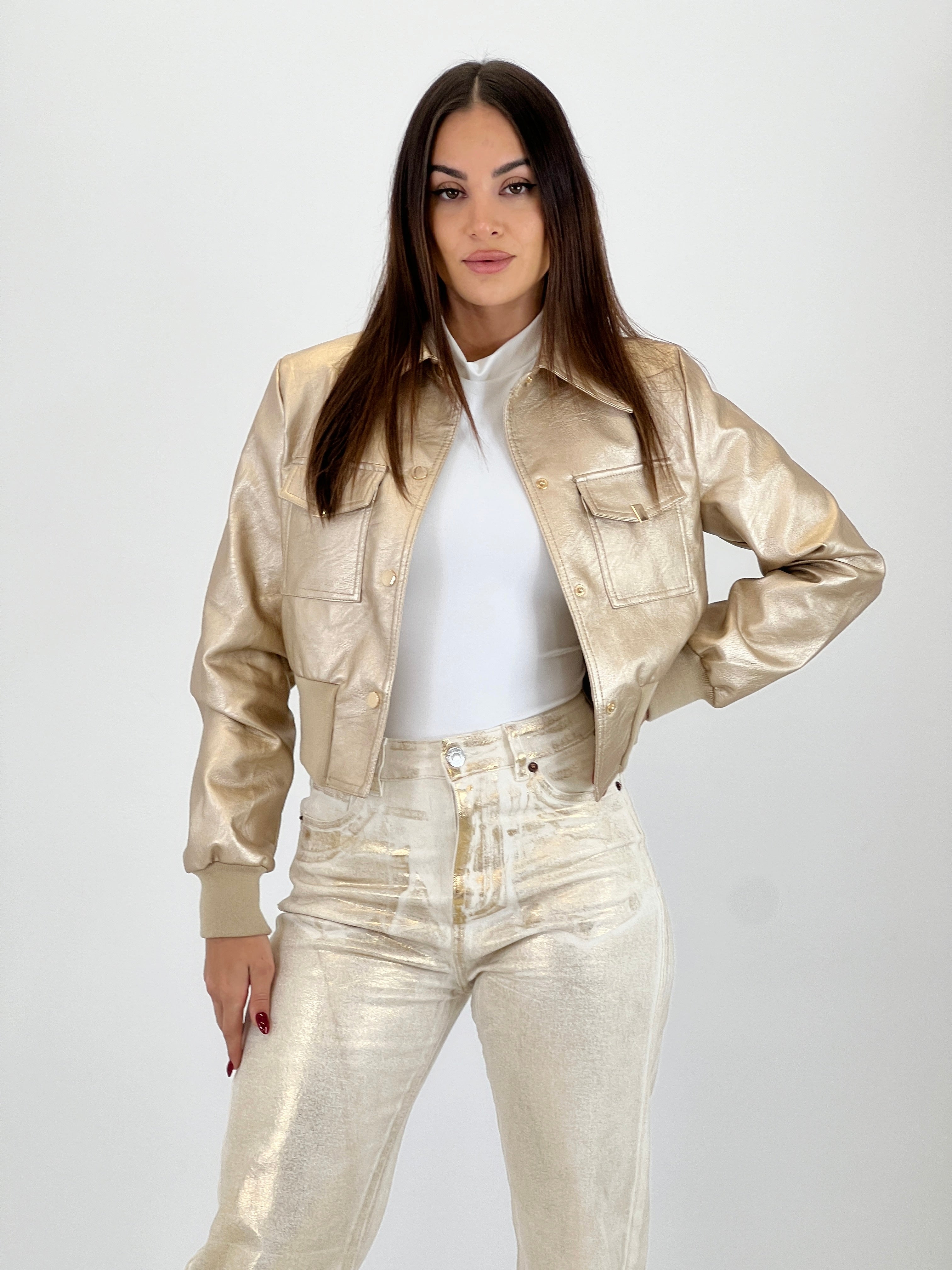 Biker efecto piel dorada