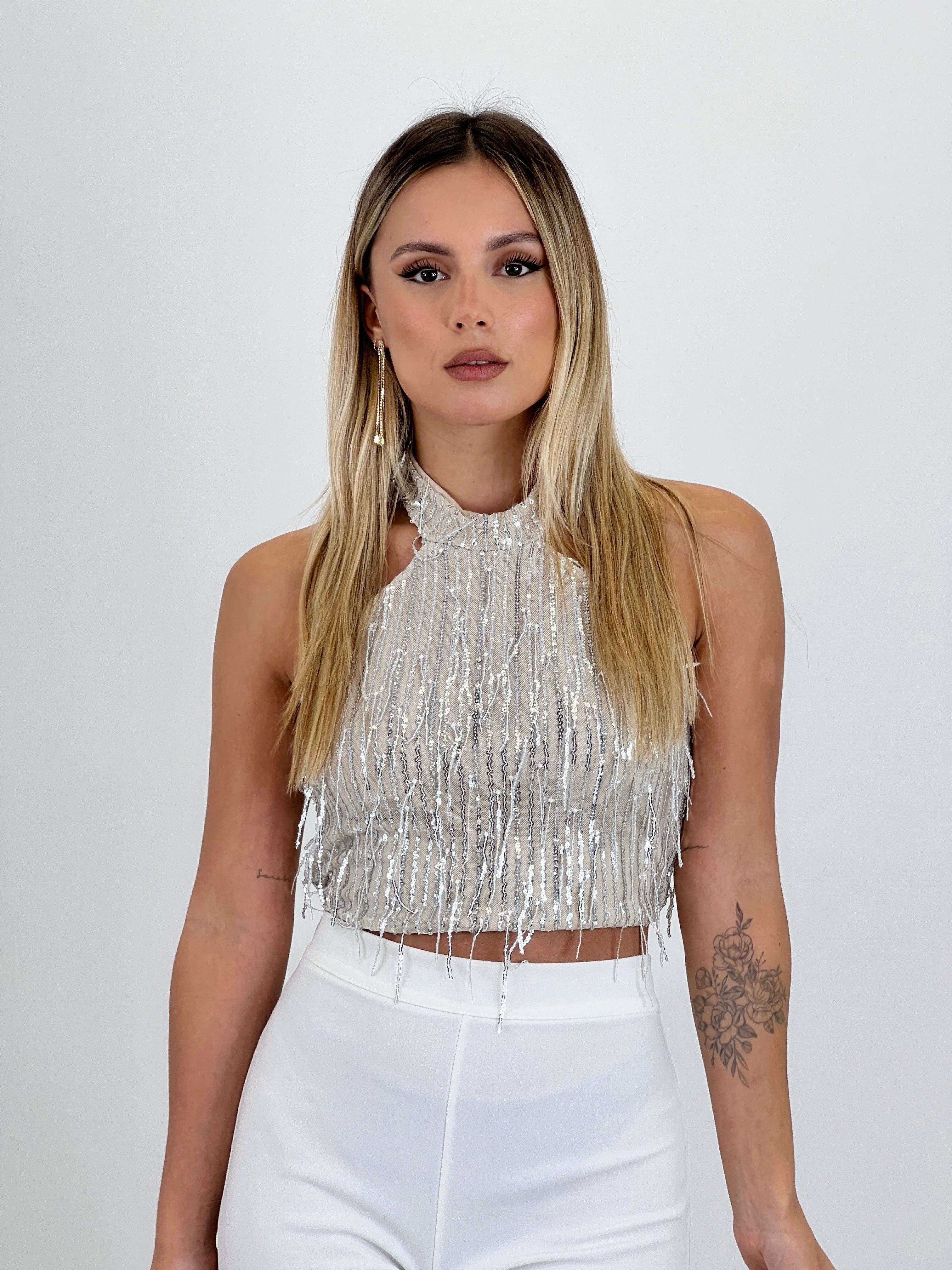 Top halter lentejuelas