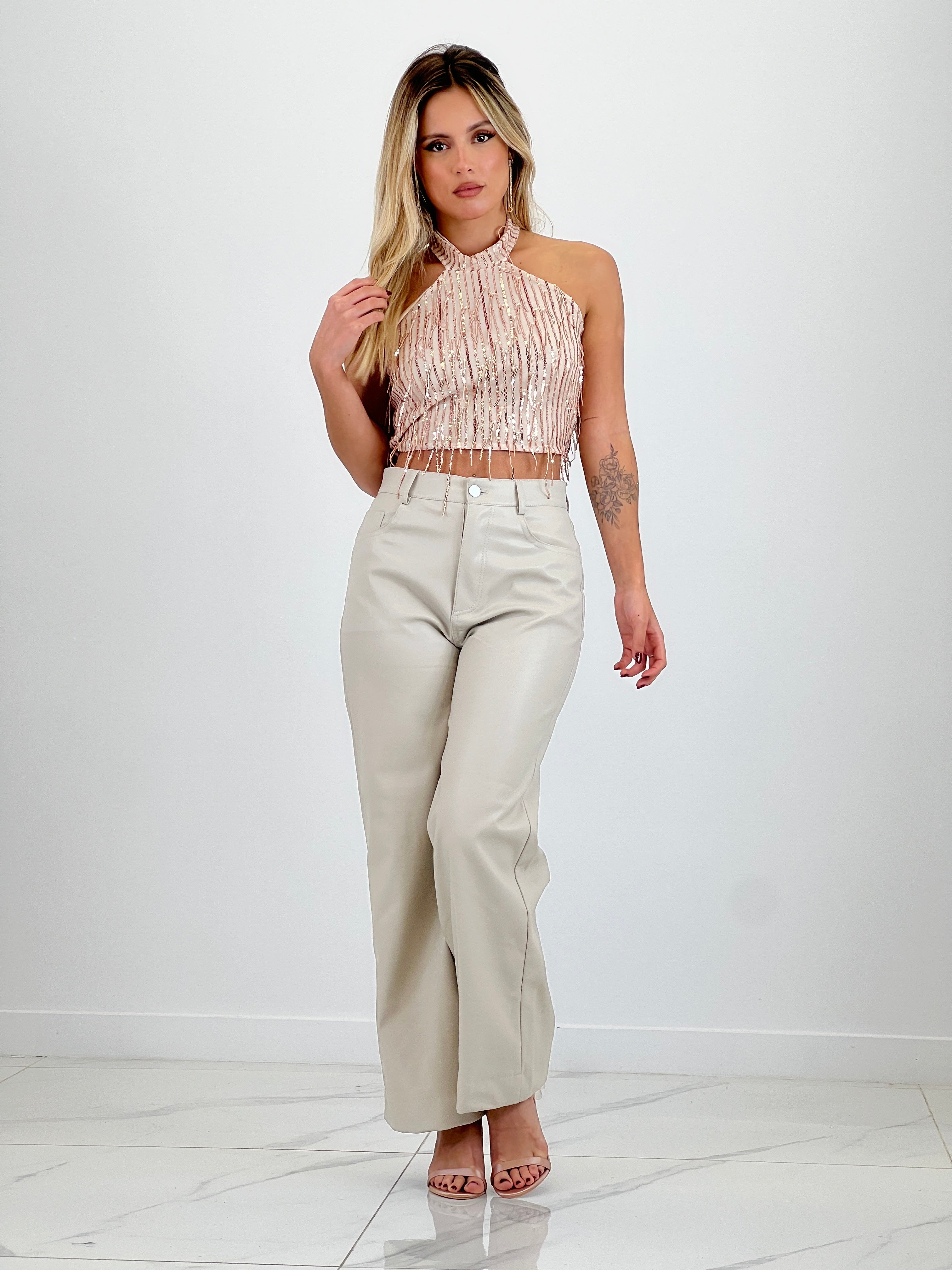 Top halter lentejuelas