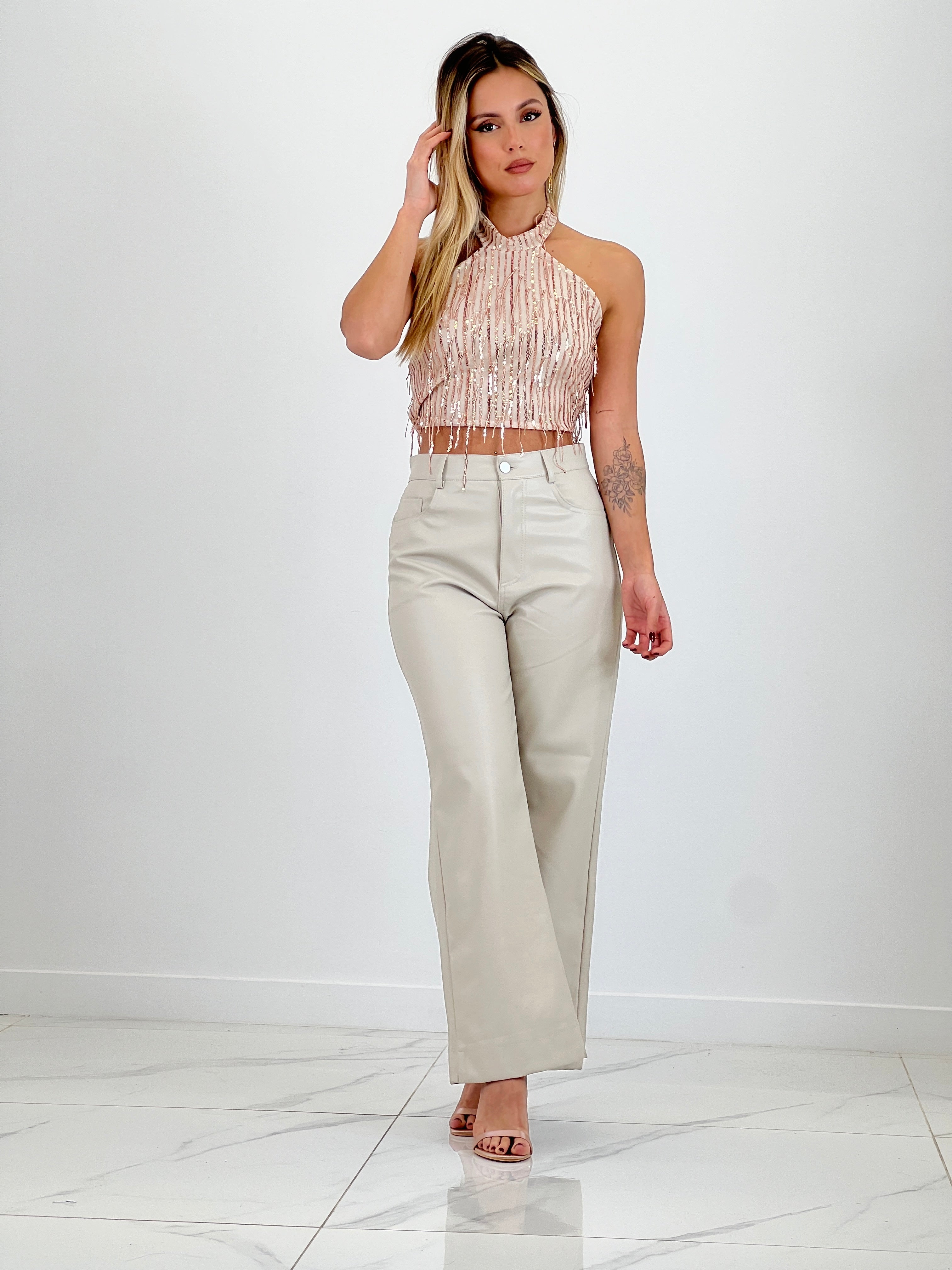 Top halter lentejuelas