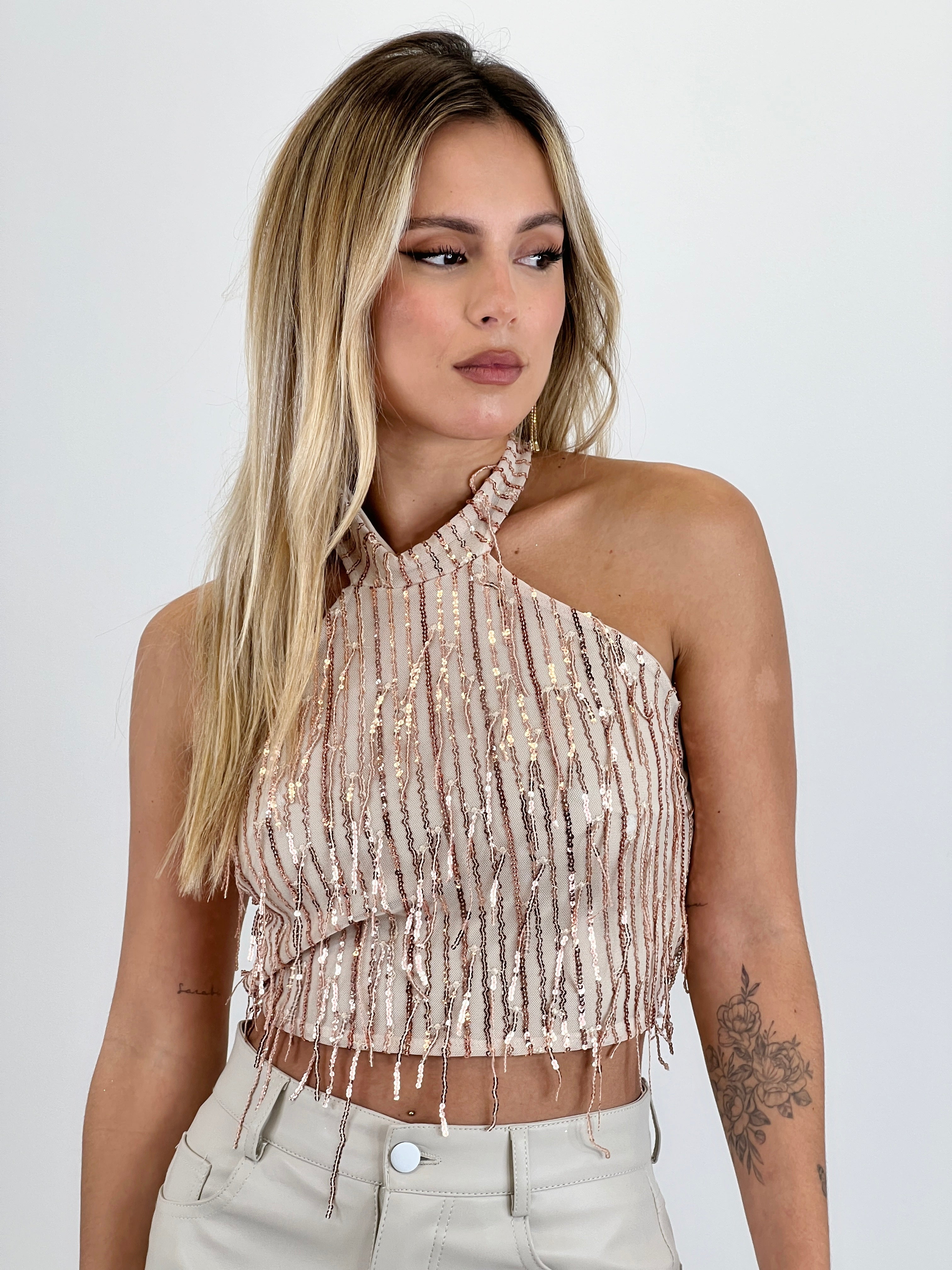 Top halter lentejuelas