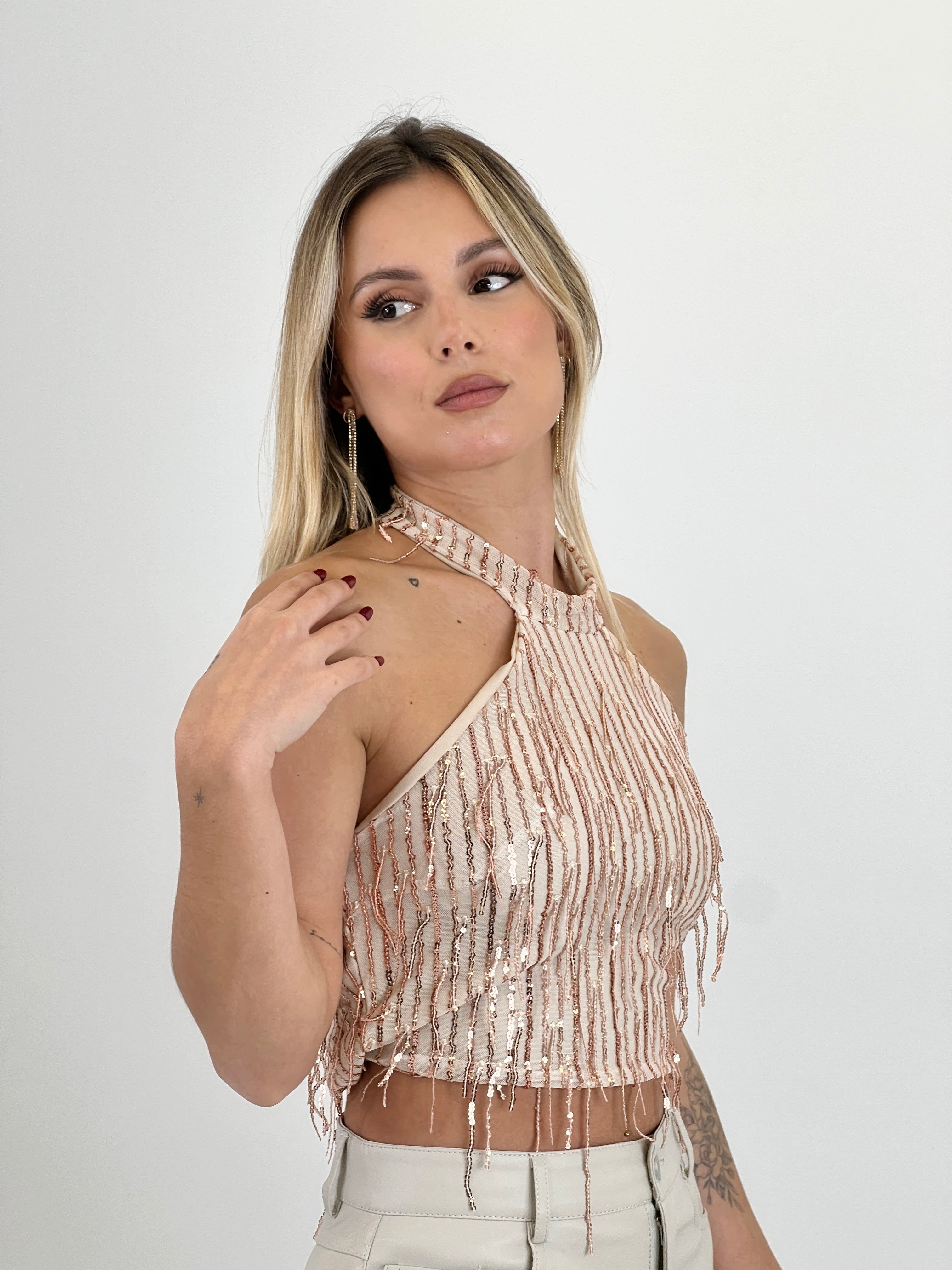 Top halter lentejuelas