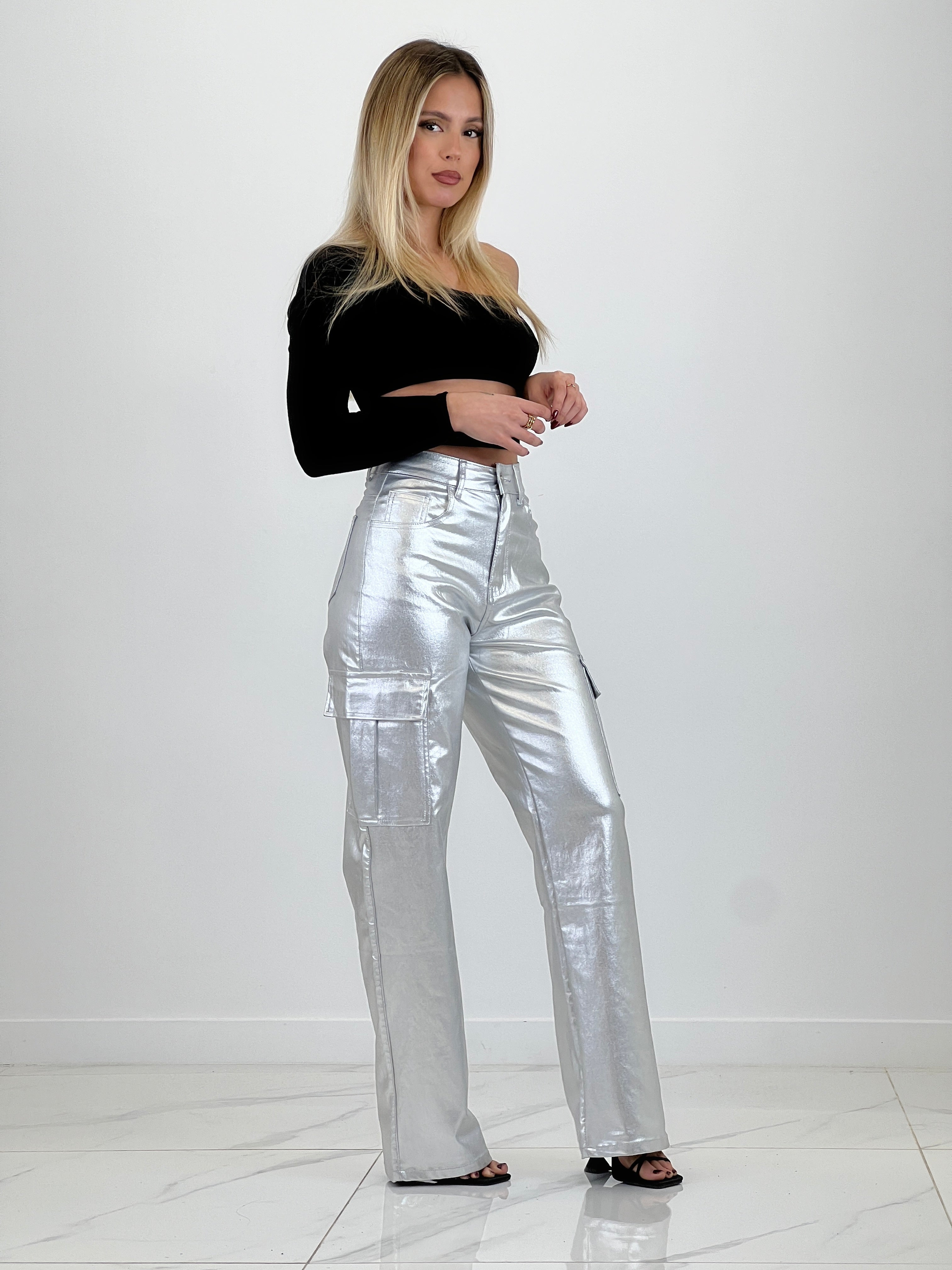 Lurex cutout sleeve top