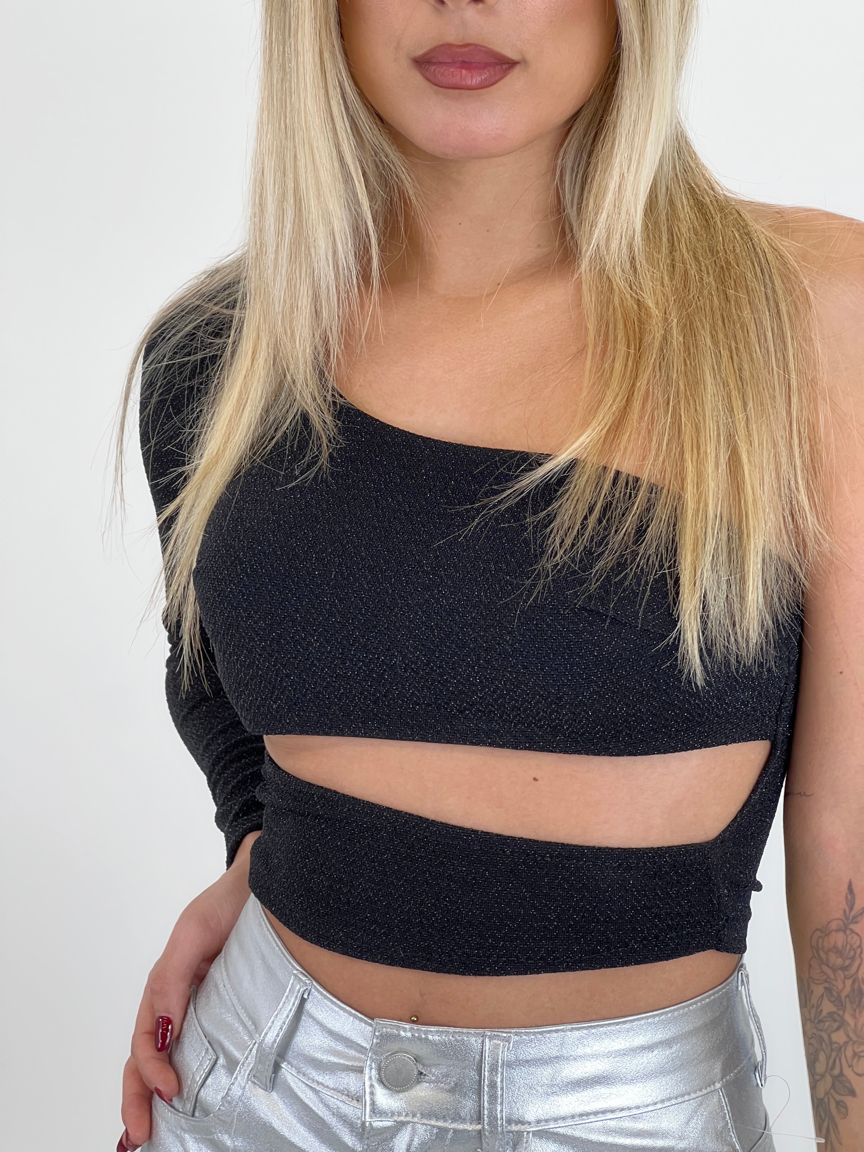 Lurex cutout sleeve top