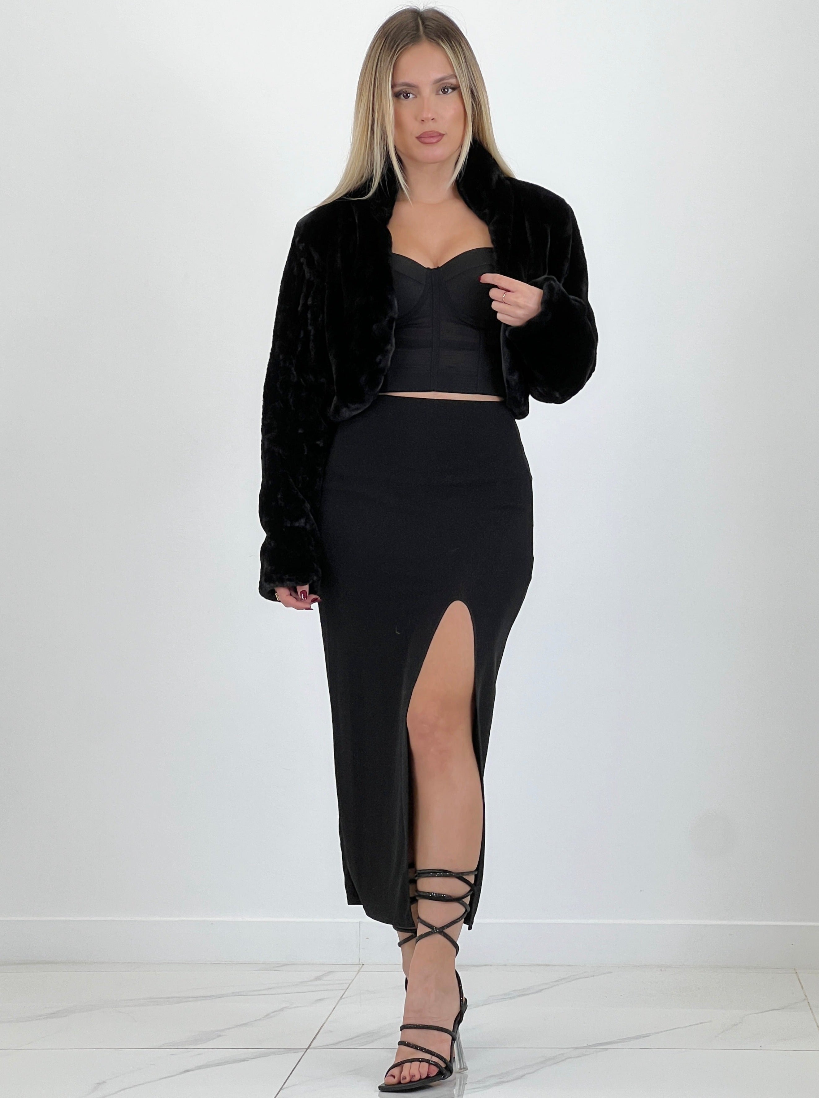 Falda midi abertura lurex