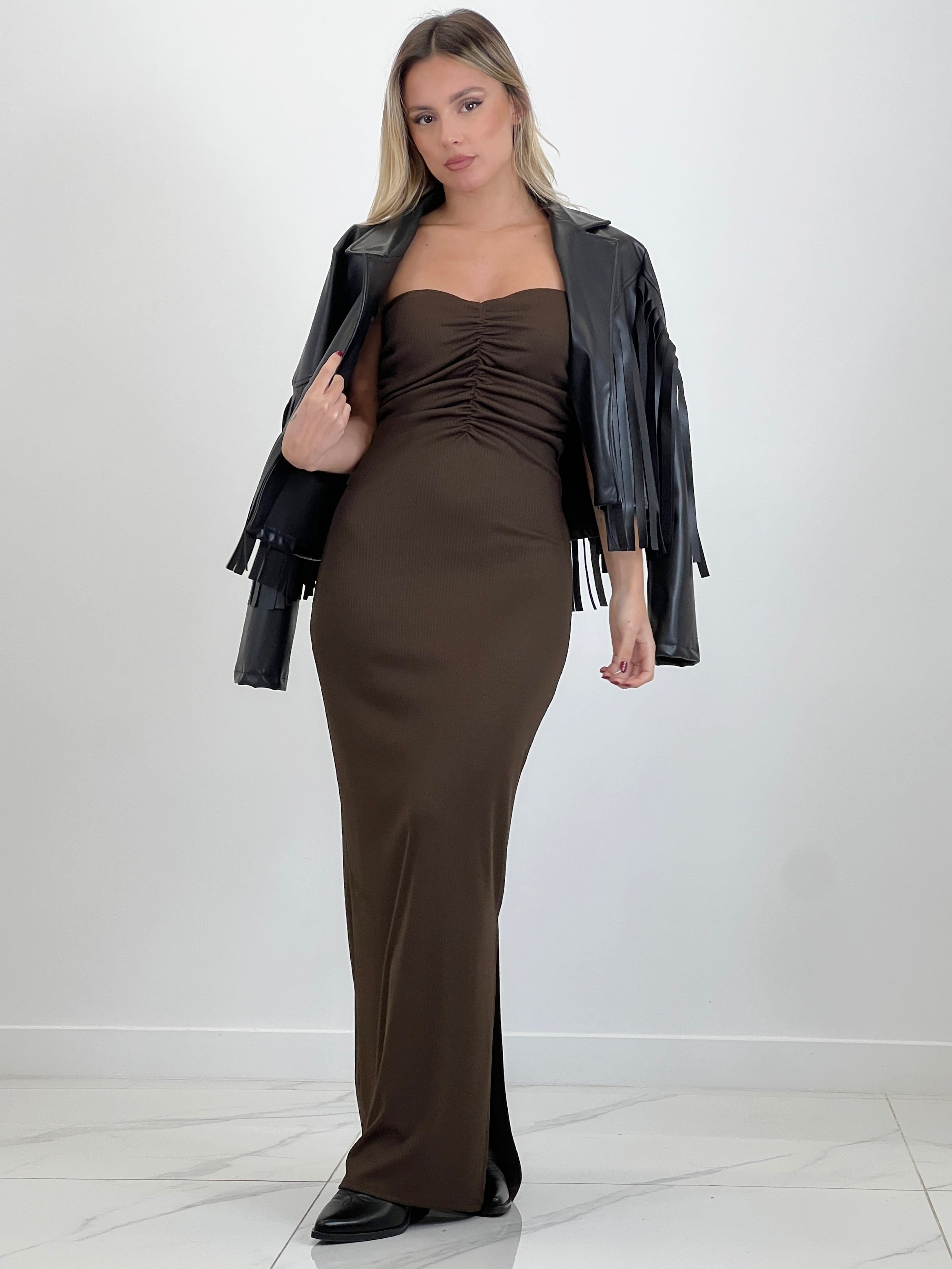 Chaqueta cropped flecos efecto piel