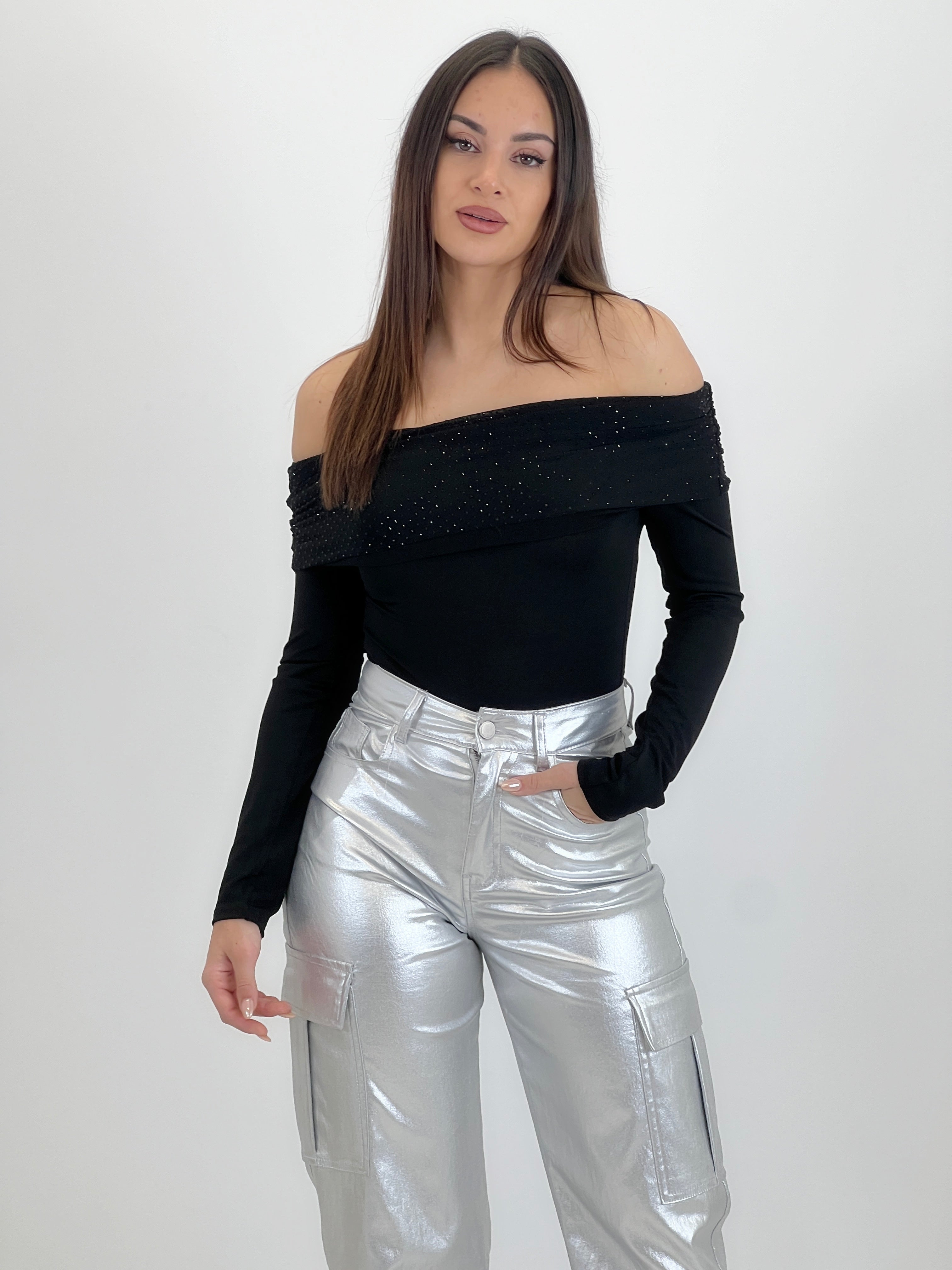 Body escote barco brillante