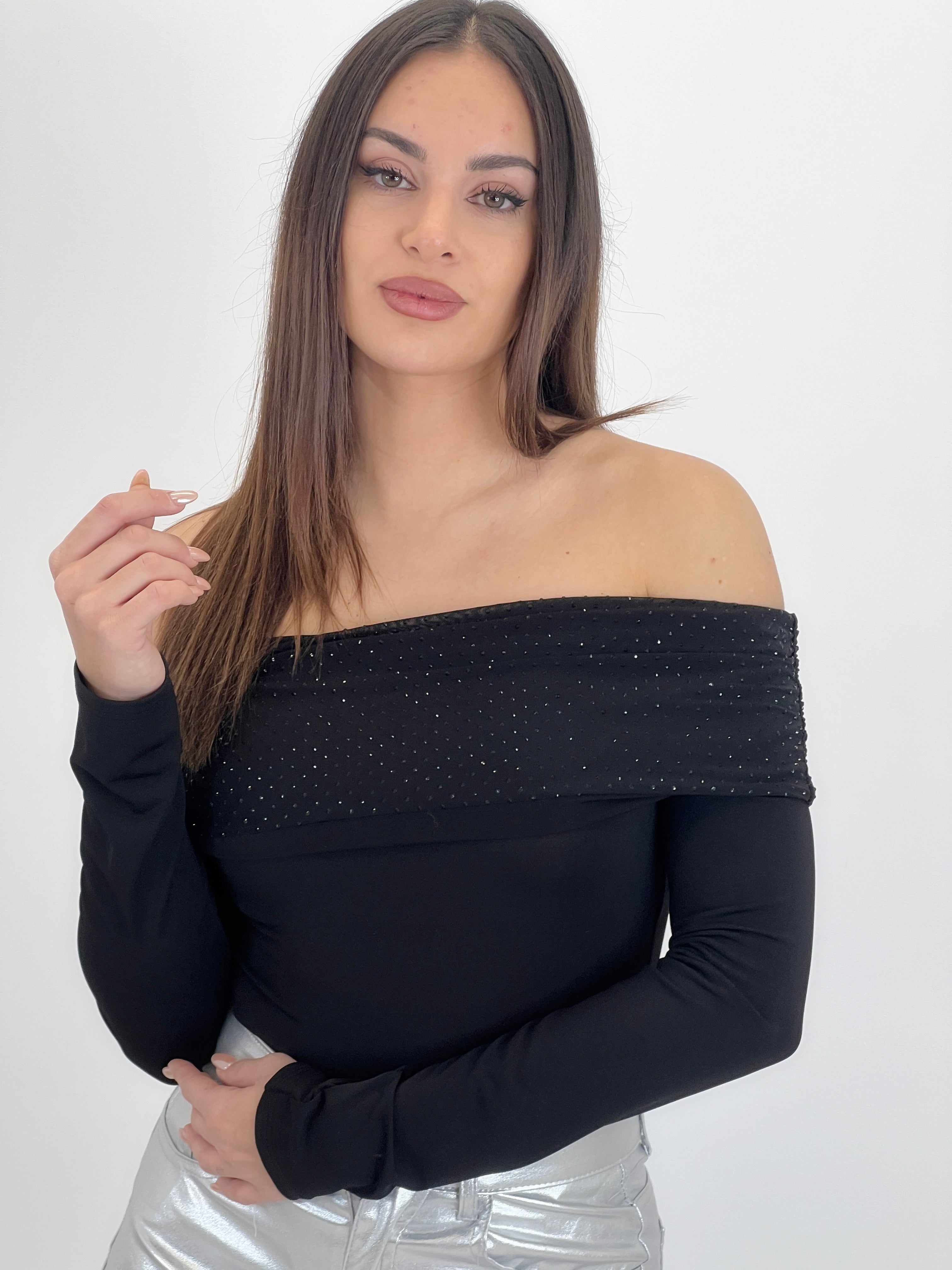 Body escote barco brillante