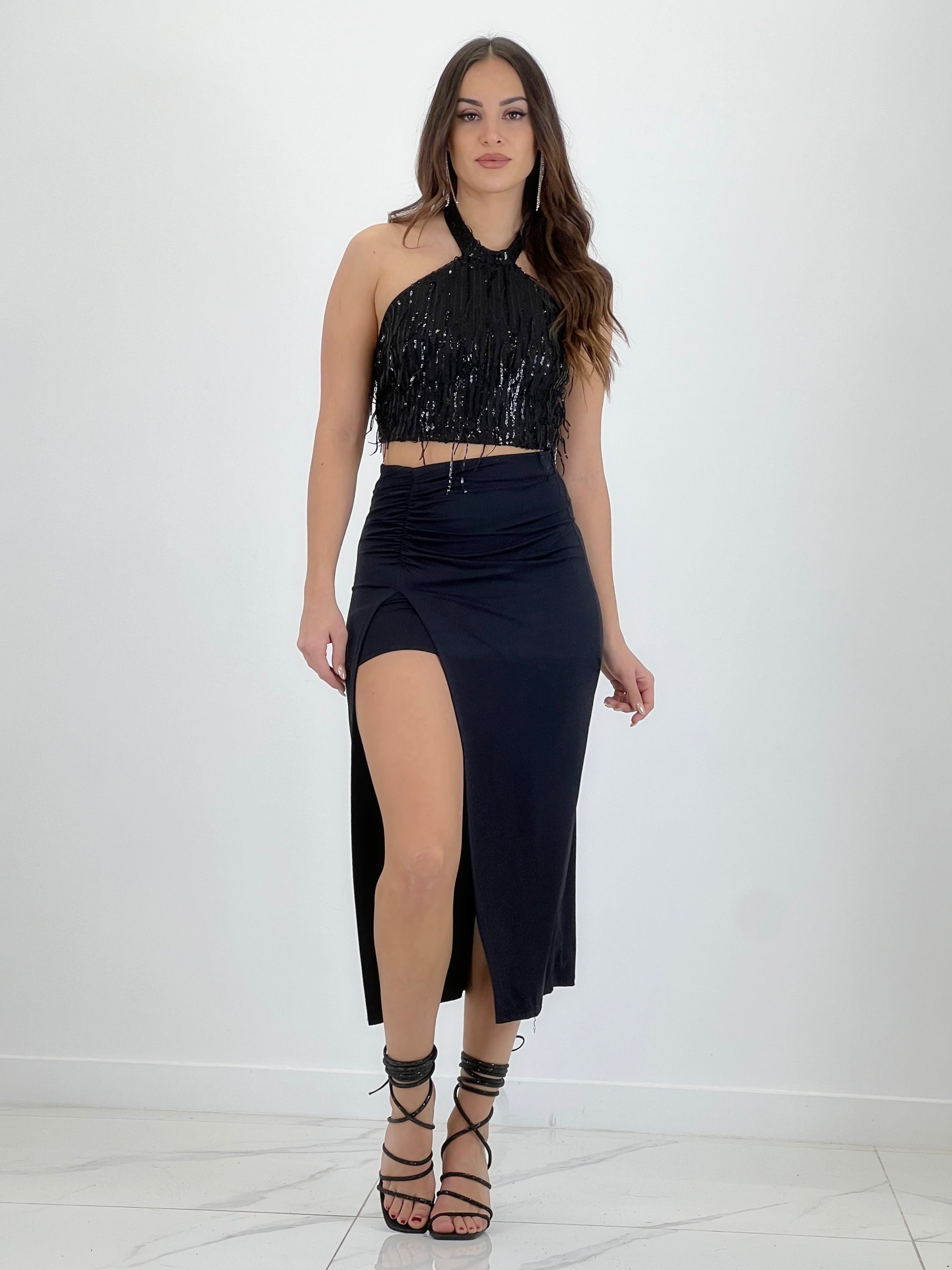 Top halter lentejuelas