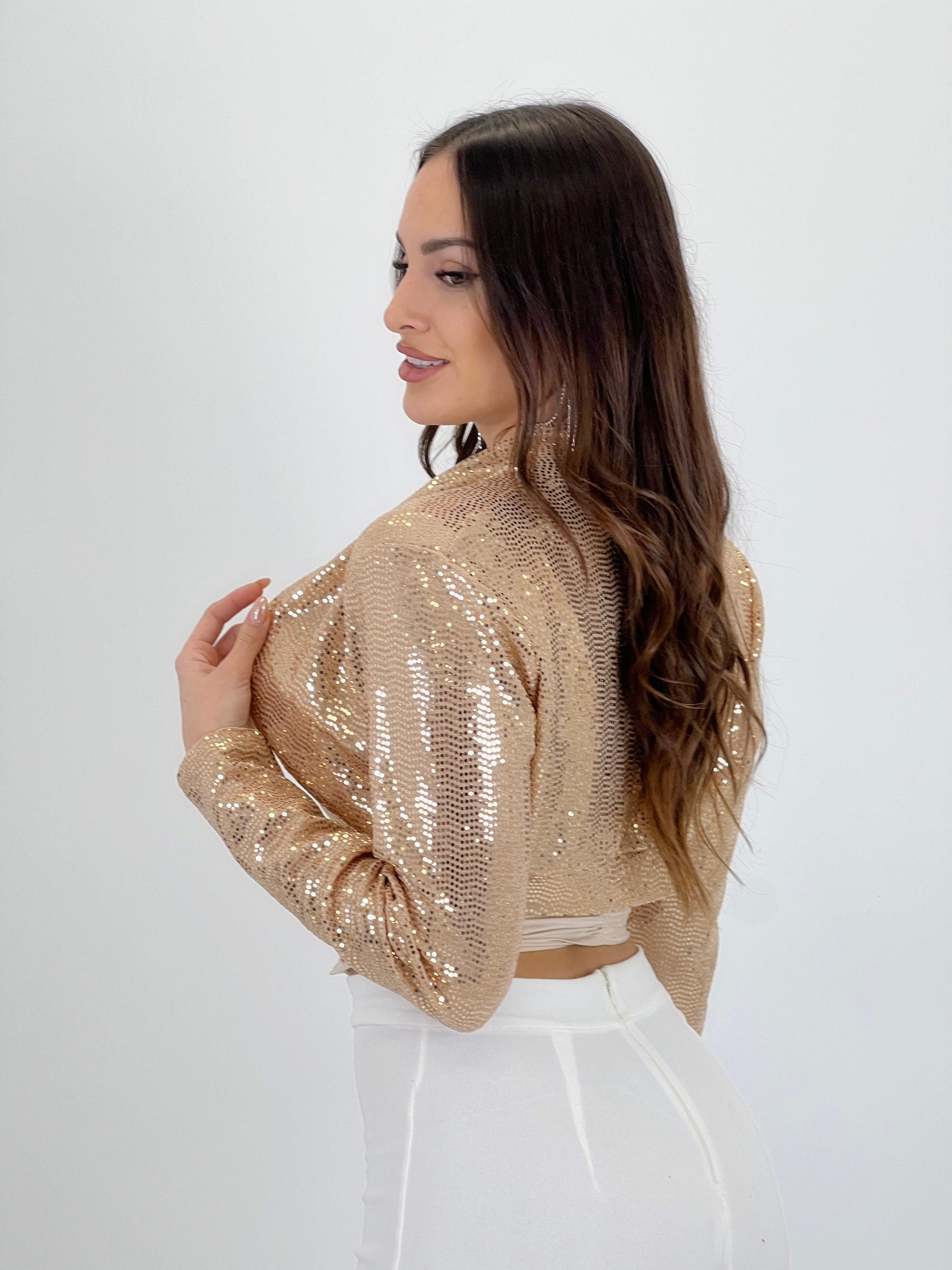 Chaqueta crop lentejuelas