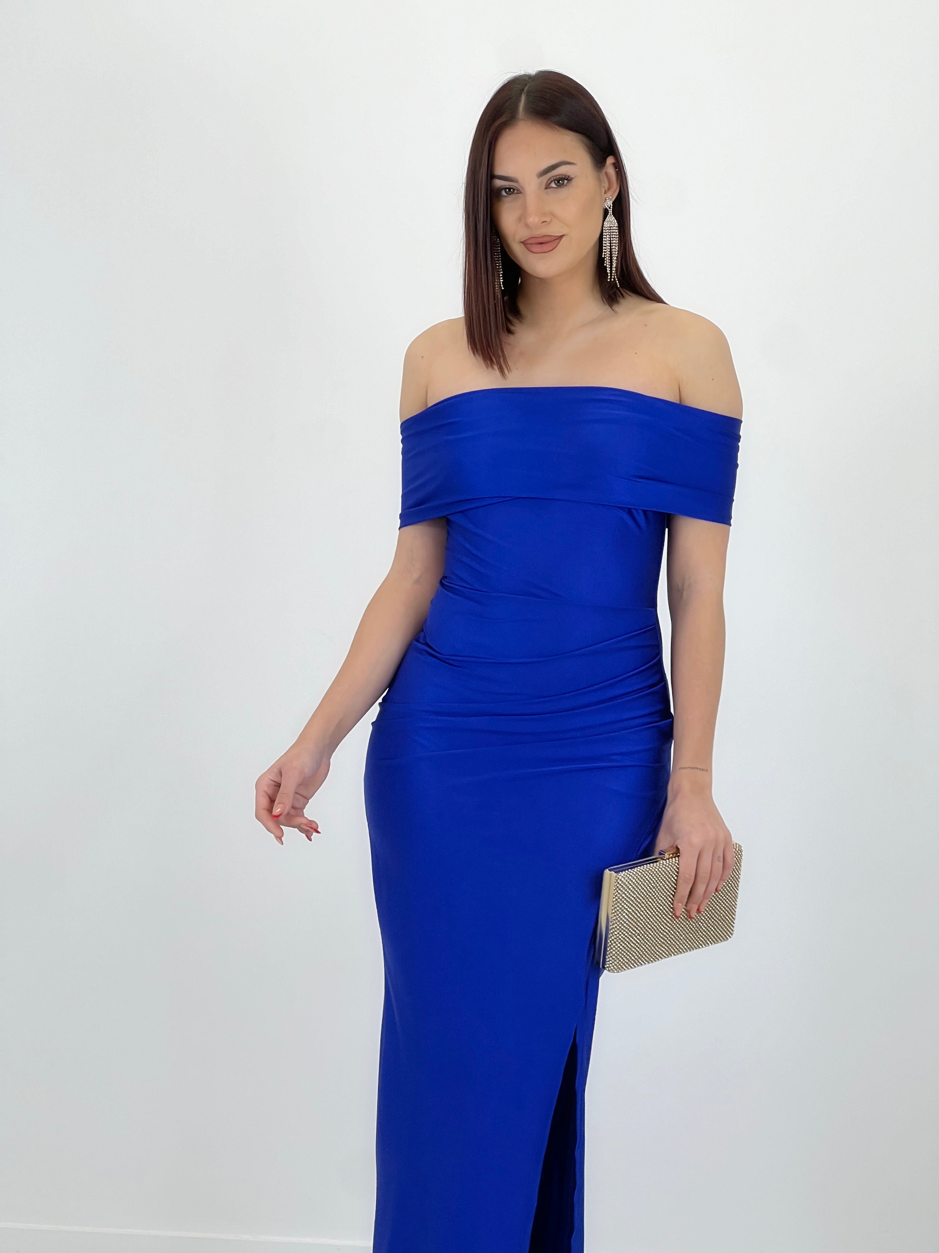 Vestido cuello barco raso Cindy