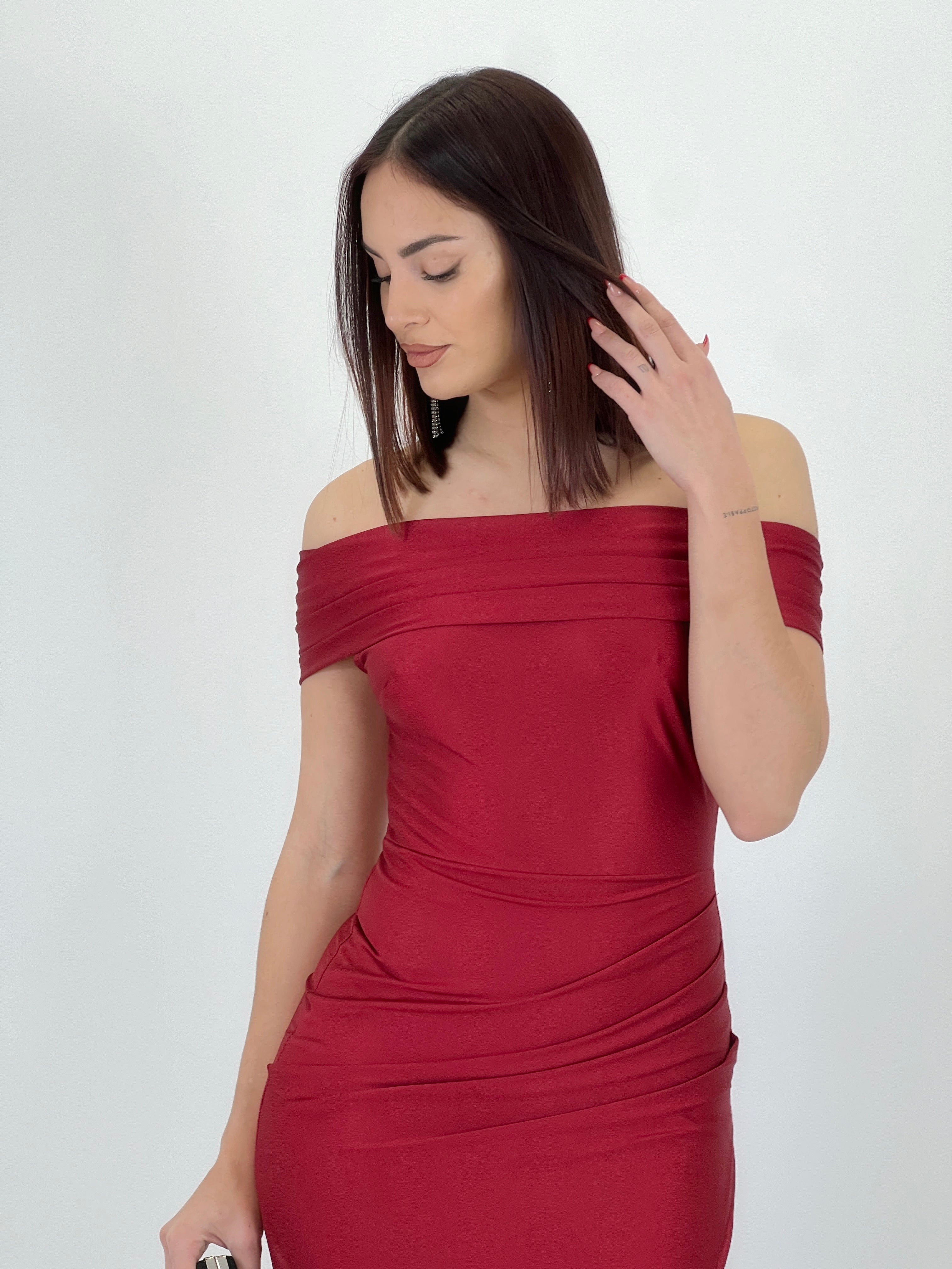 Vestido cuello barco raso Cindy