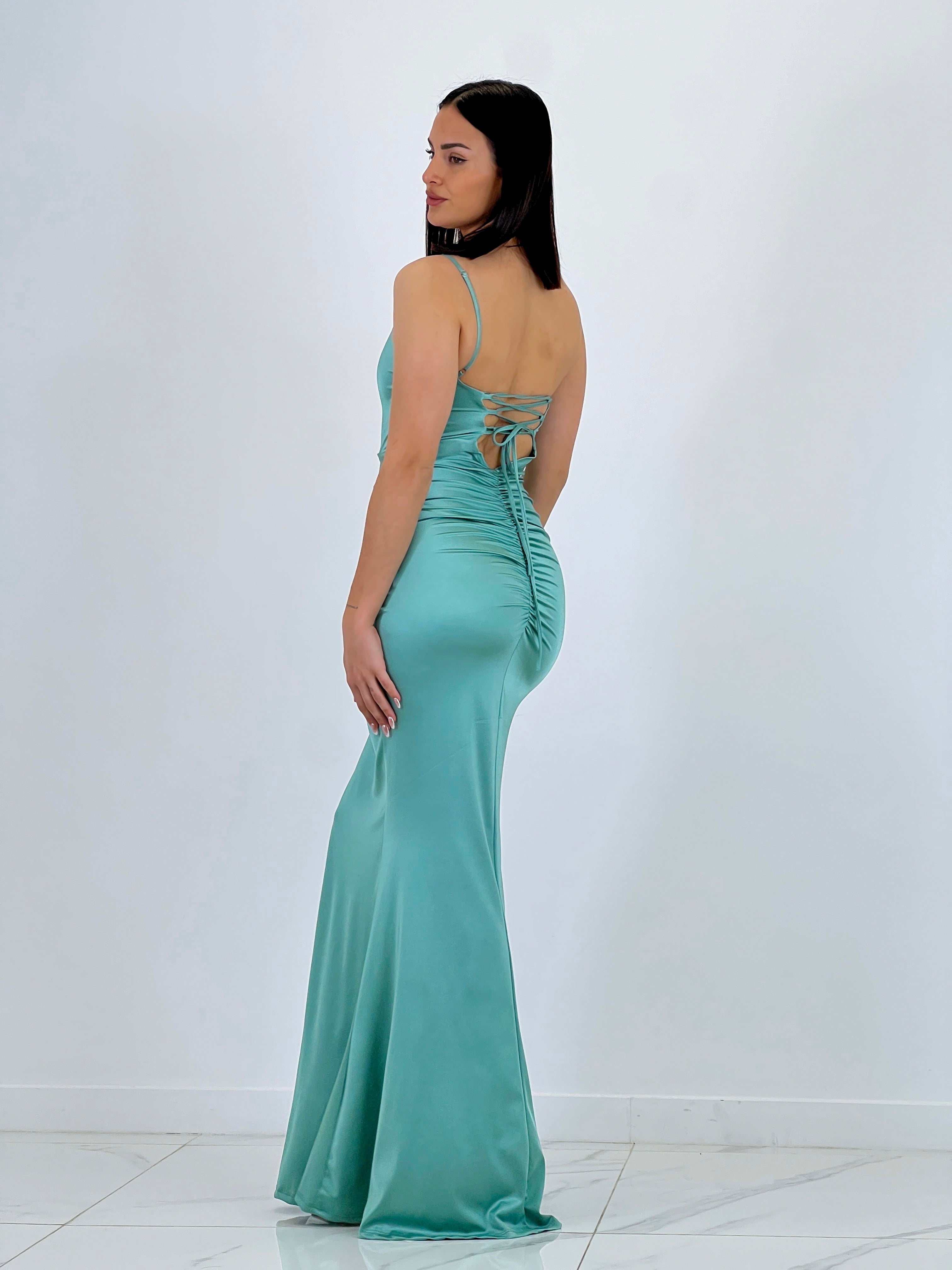 Vestido fruncido espalda cruzada Dina