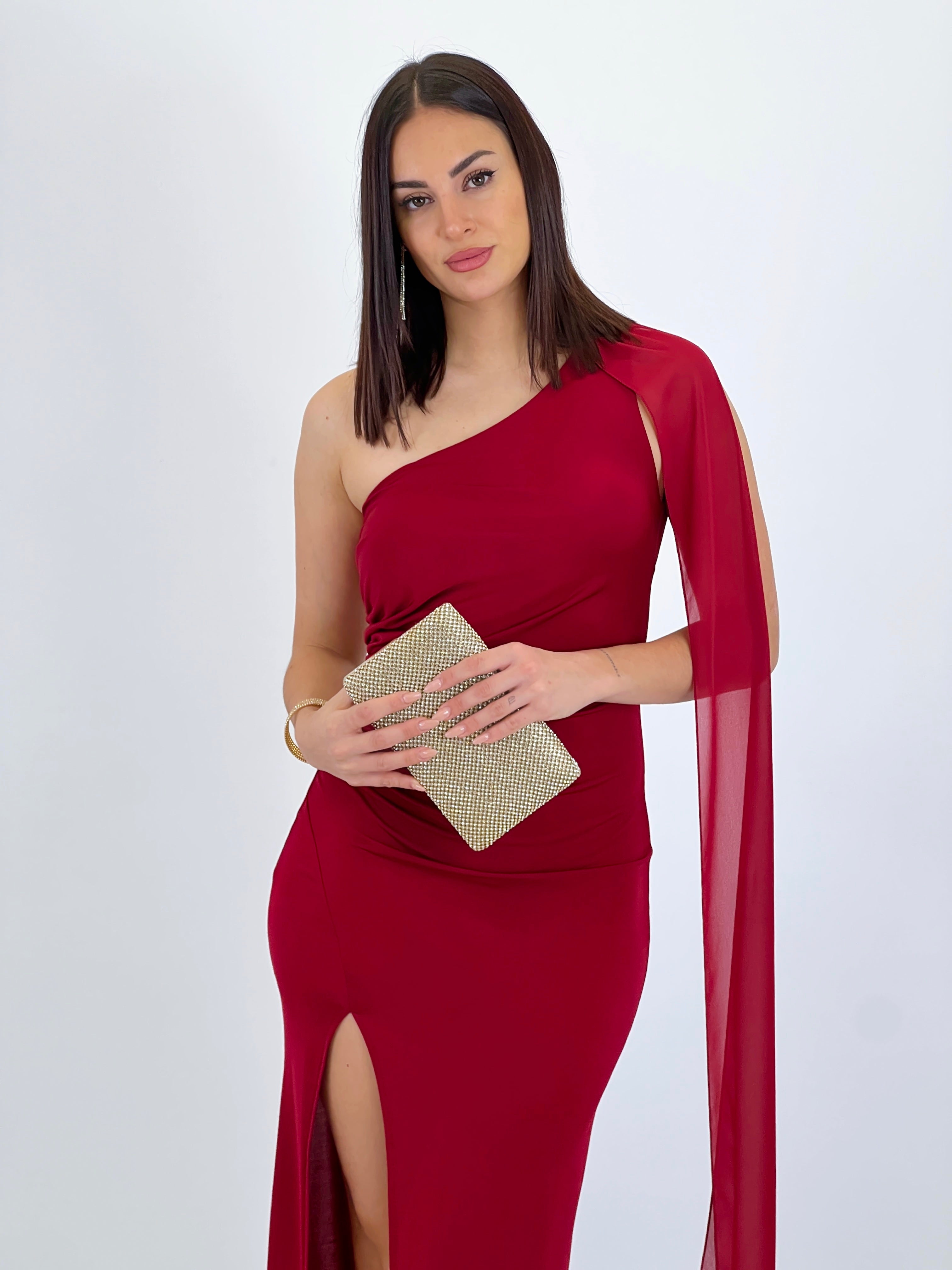 Vestido asimétrico con chal Yone