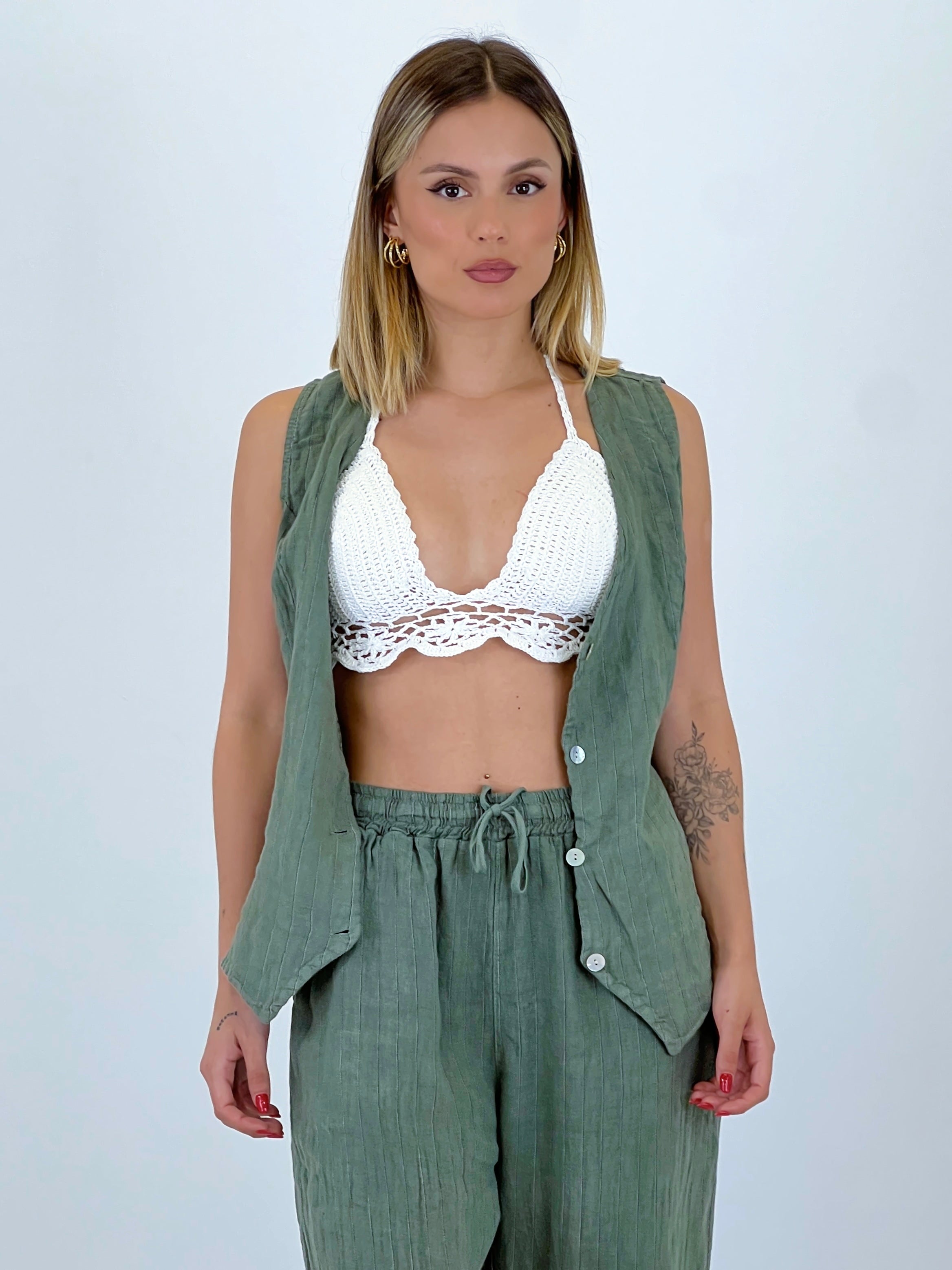 Gilet in lino a righe