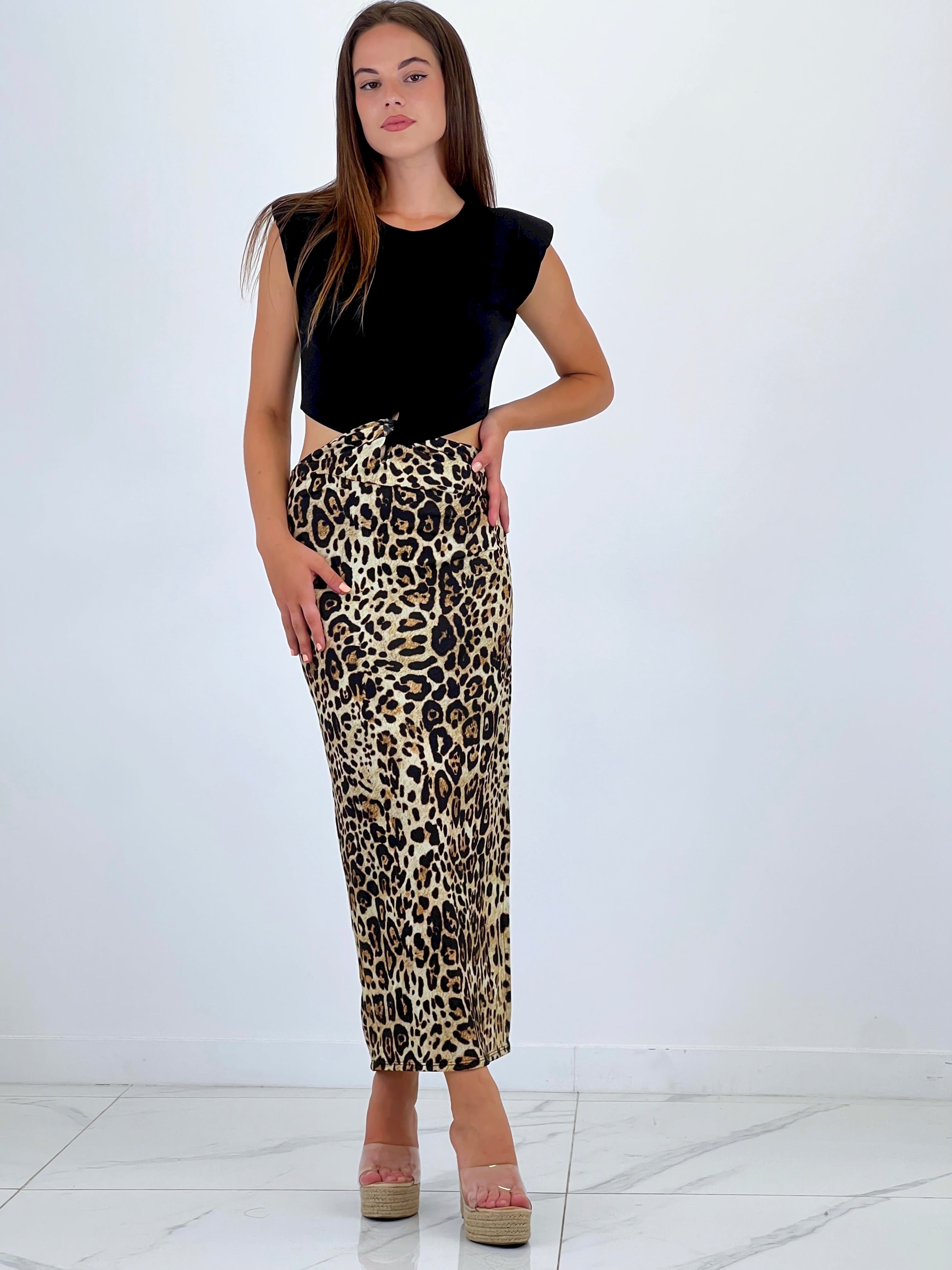 Vestido combinado animal print