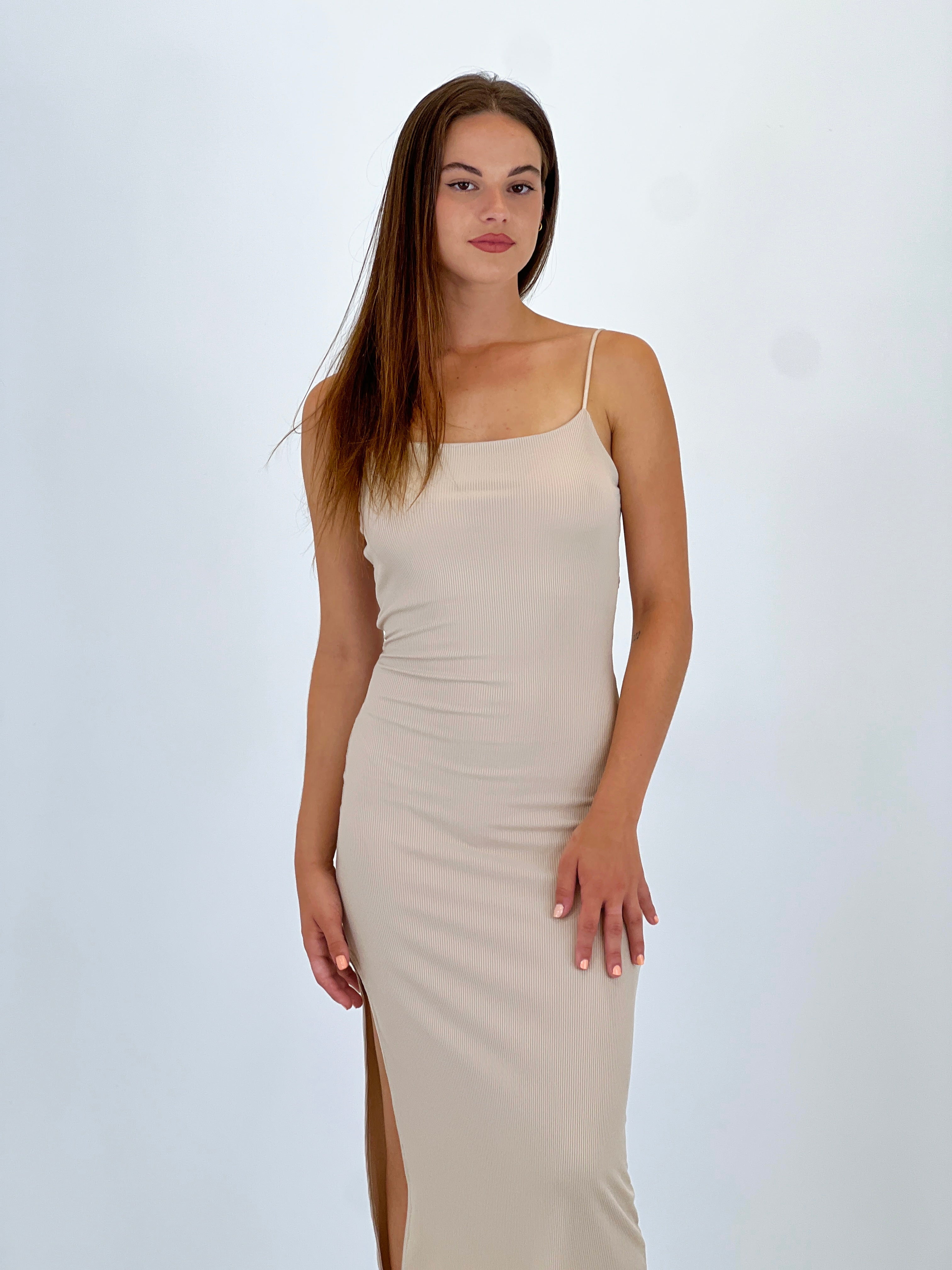 Vestido tiras canalé nudo espalda