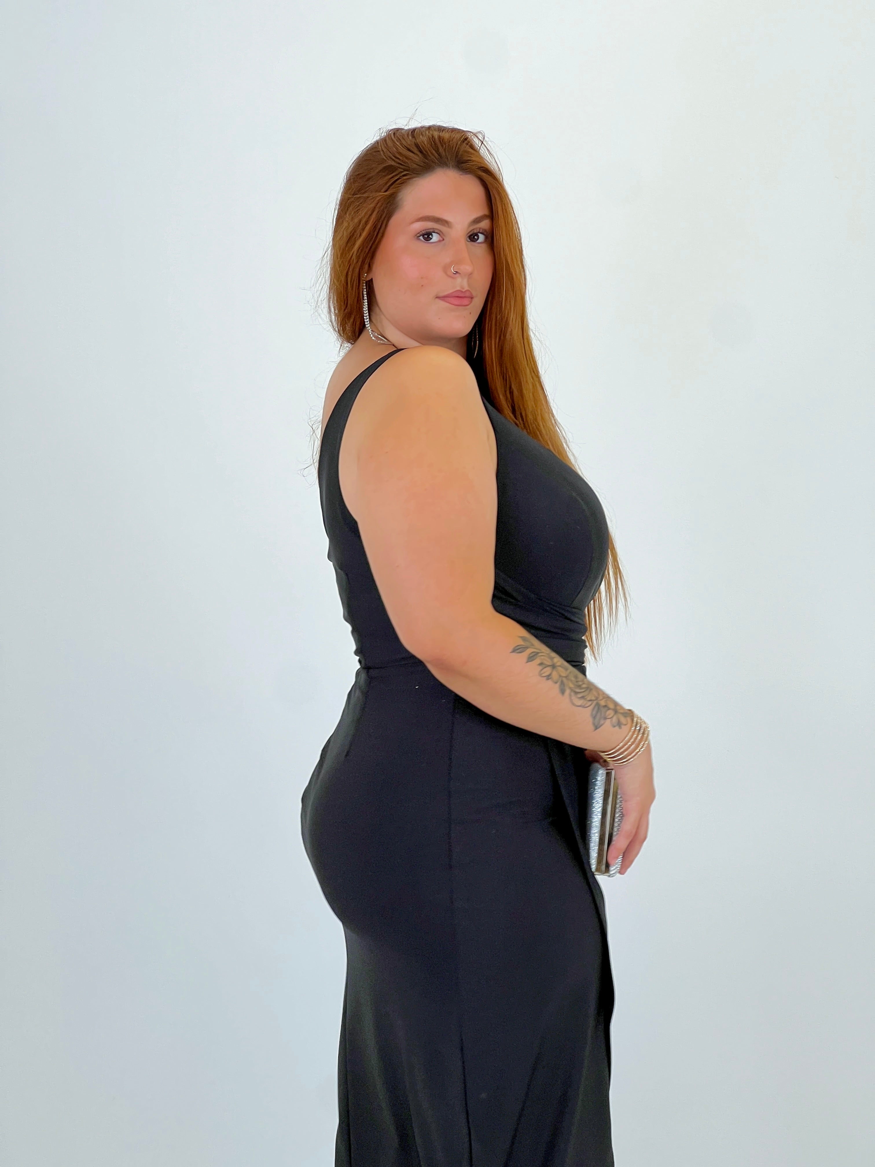 Vestito asimmetrico satinato Carla